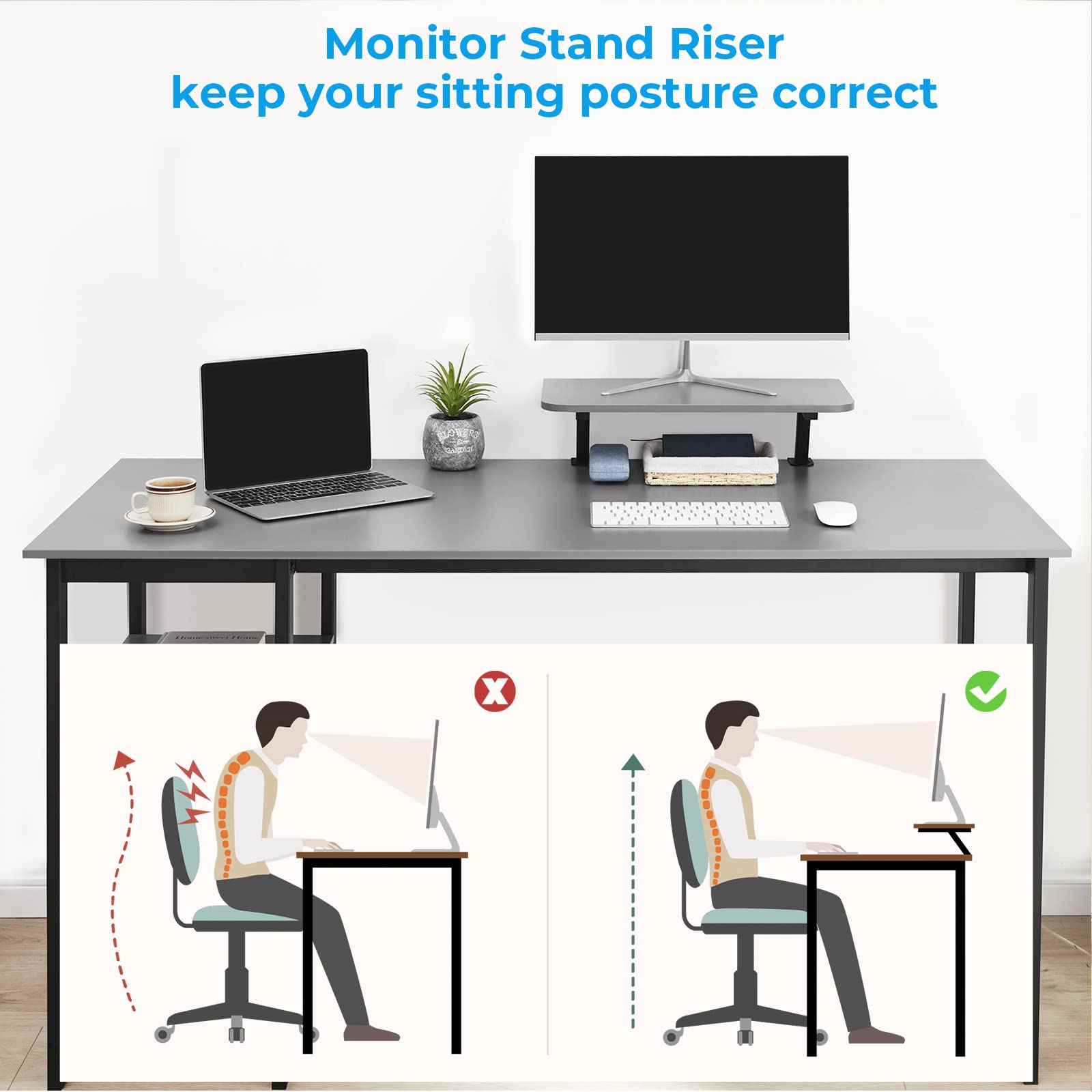 GreenForest Computer Desk 39 Inch with Monitor Stand, Office Desk with Adjustable Storage Shelves, Small Gaming Desk for Home Work Writing Study, Black