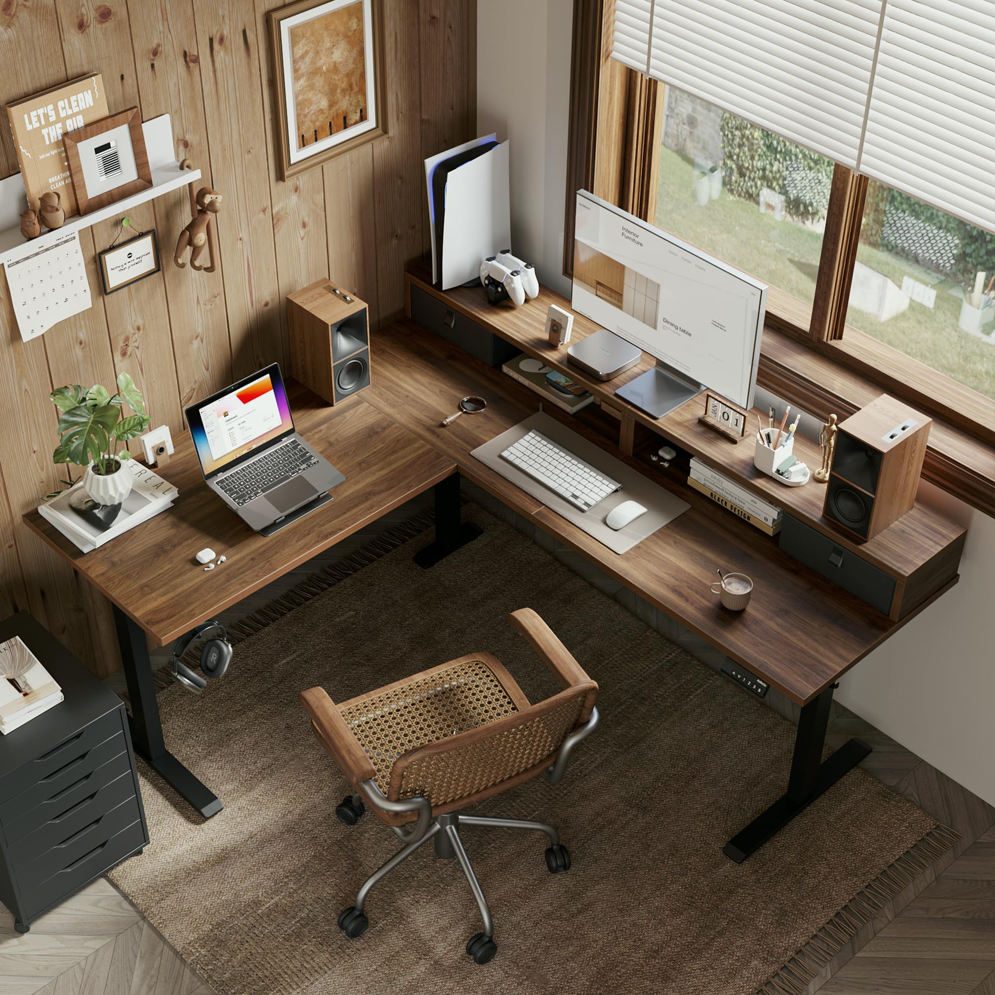 Agilestic L Shaped Standing Desk Adjustable Height, Electric Corner Standing Desk, 63 x 55 inch Sit Stand Computer Table with Splice Board, Rustic Brown