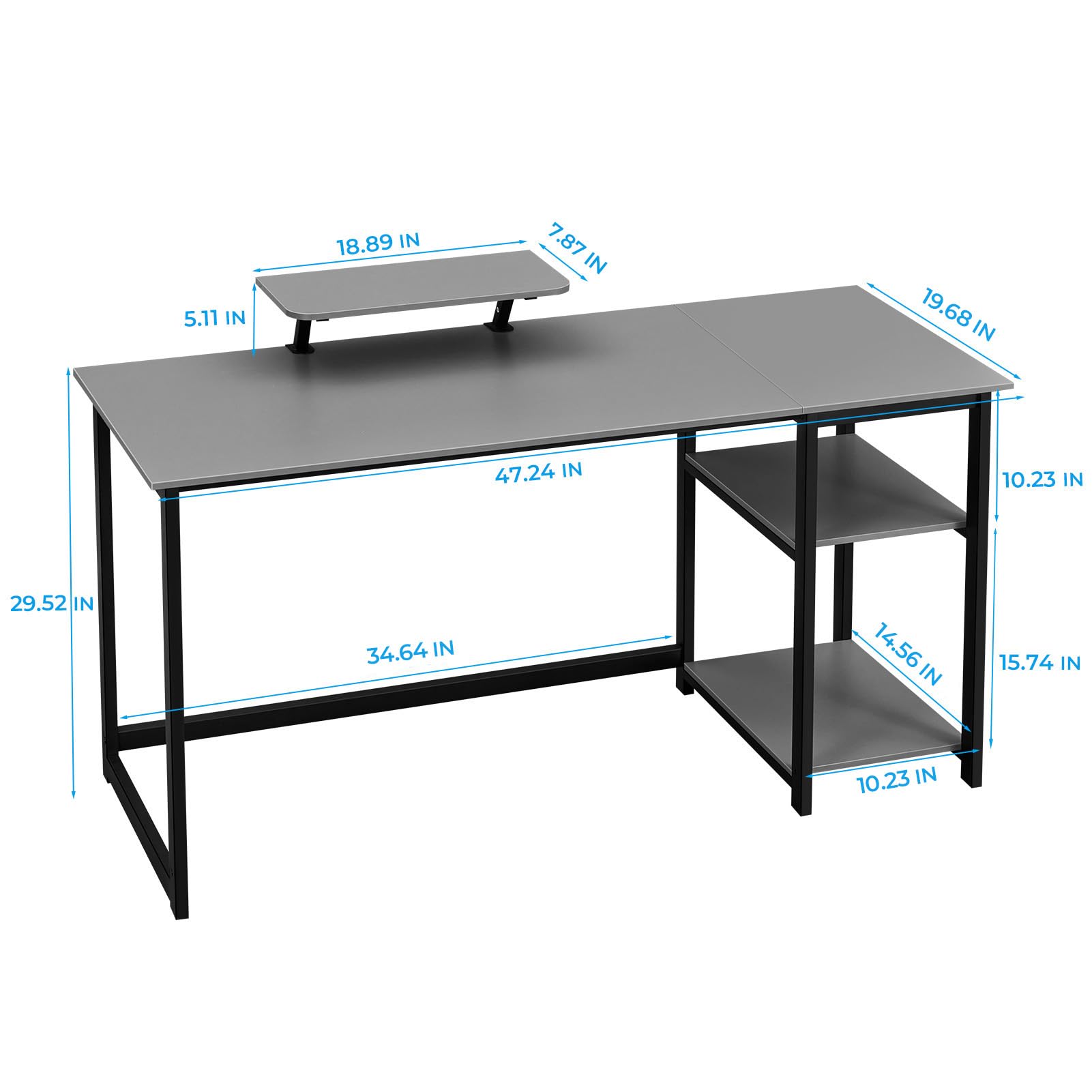 GreenForest Computer Desk 39 Inch with Monitor Stand, Office Desk with Adjustable Storage Shelves, Small Gaming Desk for Home Work Writing Study, Black