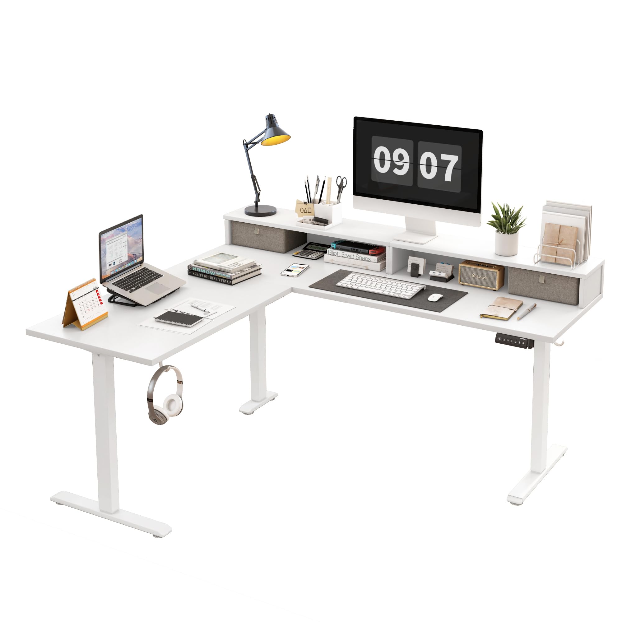 Agilestic L Shaped Standing Desk Adjustable Height, Electric Corner Standing Desk, 63 x 55 inch Sit Stand Computer Table with Splice Board, Rustic Brown