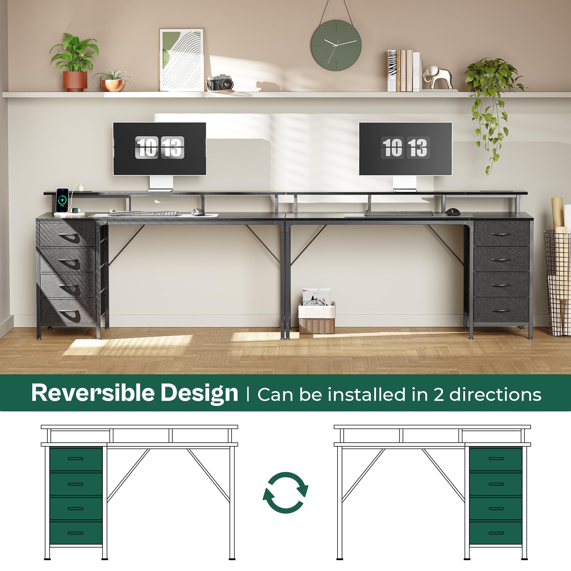 47 Inch Computer Desk with Power Outlets and LED Lights, Gaming Desk with 4 Drawers, Office Desk with Monitor Stand, Study Desk Work Desk for Home Office, Small Spaces, Black