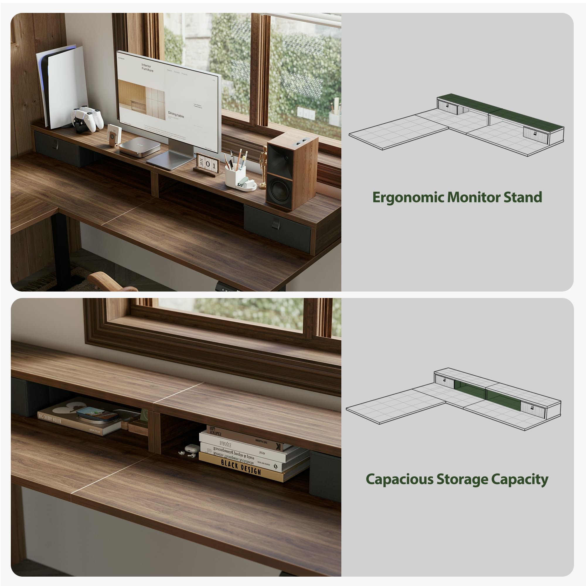 Agilestic L Shaped Standing Desk Adjustable Height, Electric Corner Standing Desk, 63 x 55 inch Sit Stand Computer Table with Splice Board, Rustic Brown
