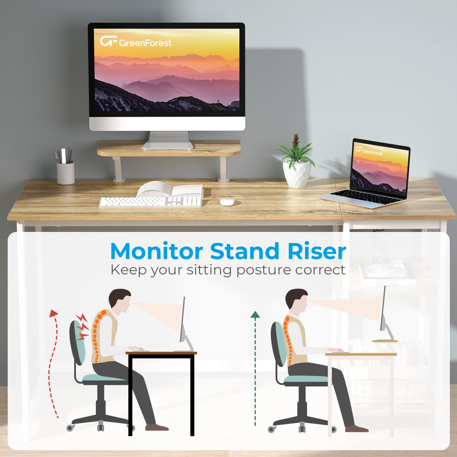GreenForest Computer Desk 39 Inch with Monitor Stand, Office Desk with Adjustable Storage Shelves, Small Gaming Desk for Home Work Writing Study, Black