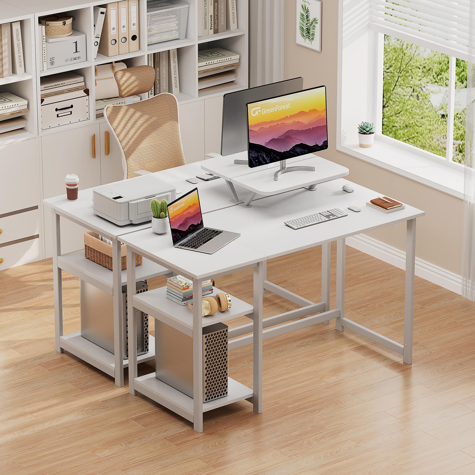 GreenForest Computer Desk 39 Inch with Monitor Stand, Office Desk with Adjustable Storage Shelves, Small Gaming Desk for Home Work Writing Study, Black