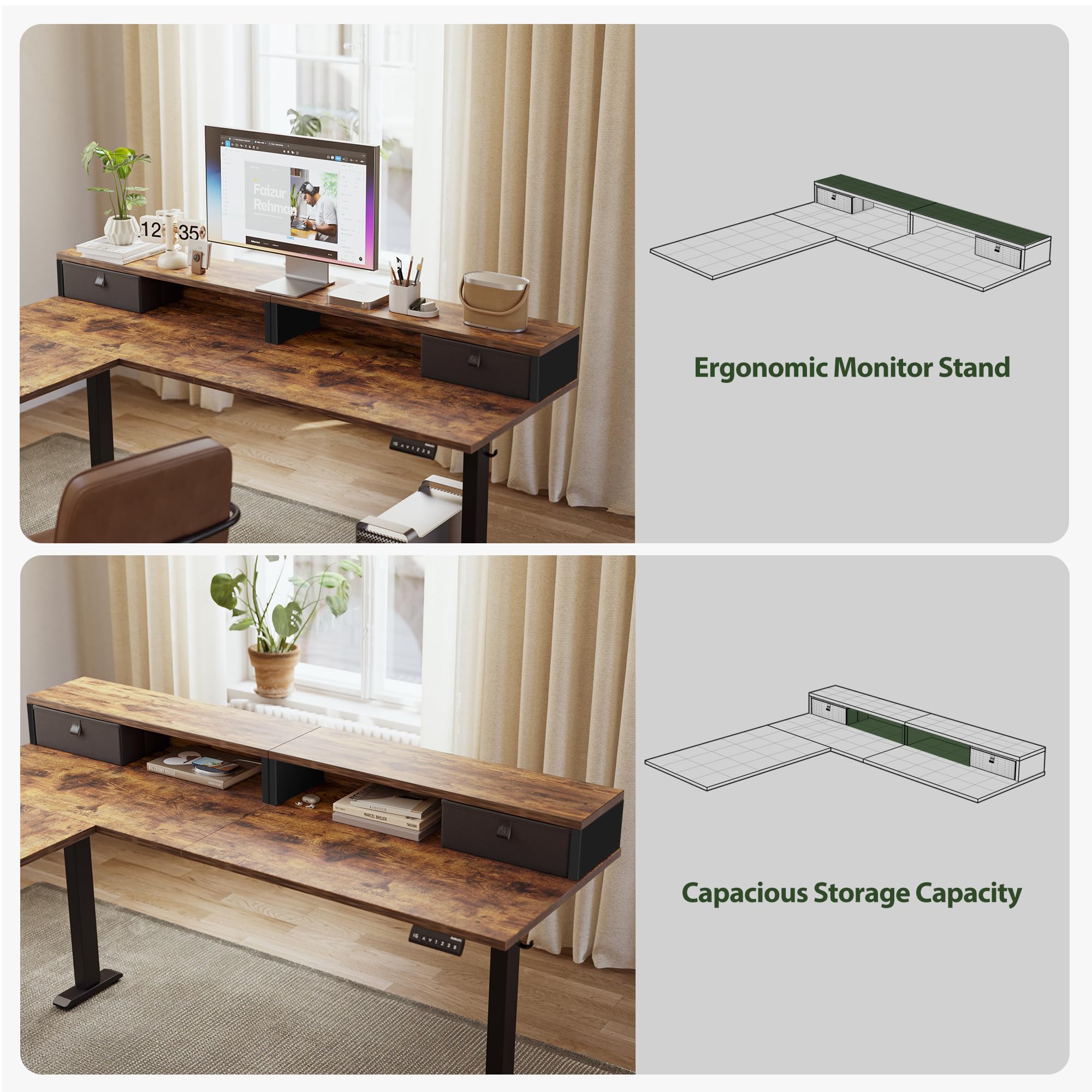 Agilestic L Shaped Standing Desk Adjustable Height, Electric Corner Standing Desk, 63 x 55 inch Sit Stand Computer Table with Splice Board, Rustic Brown