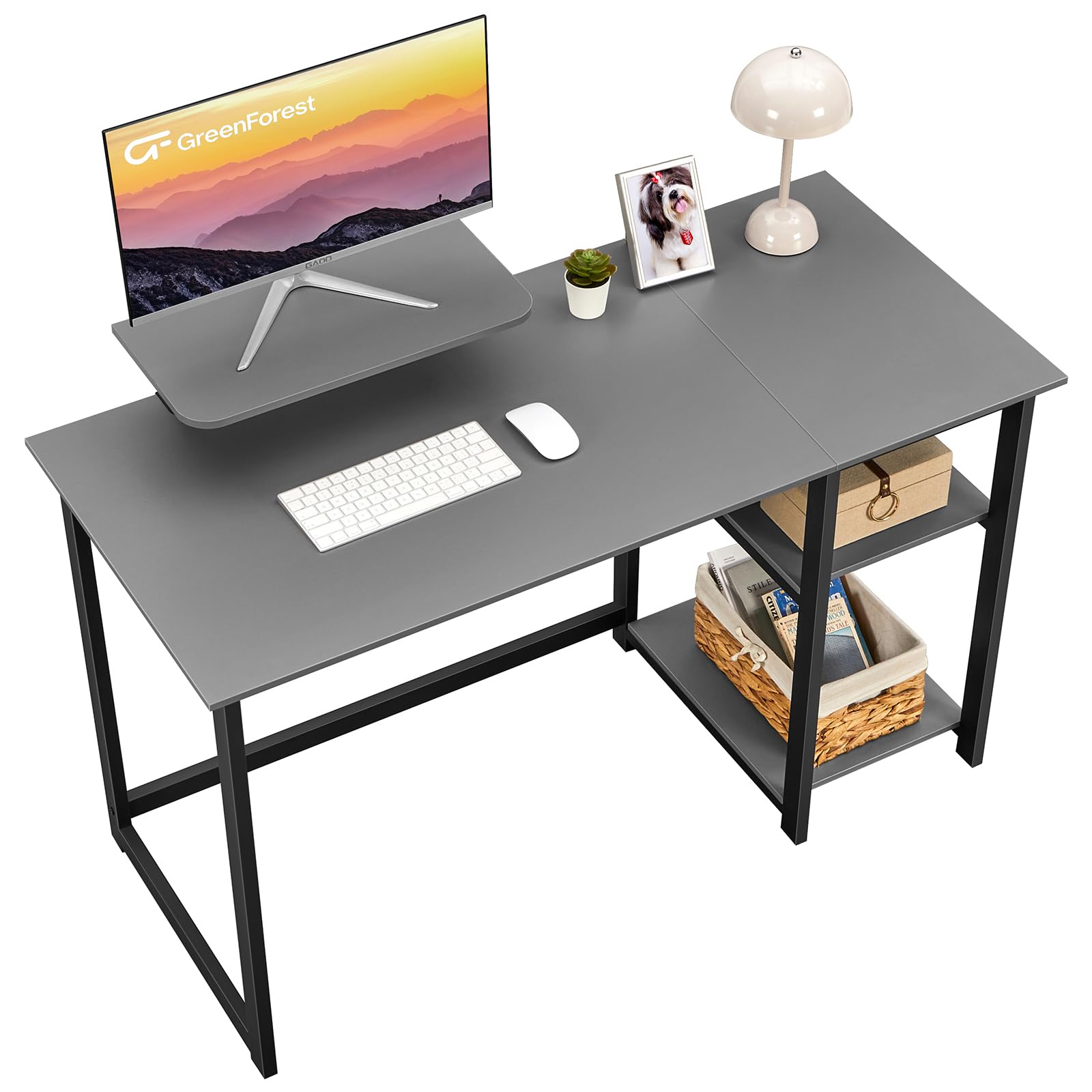 GreenForest Computer Desk 39 Inch with Monitor Stand, Office Desk with Adjustable Storage Shelves, Small Gaming Desk for Home Work Writing Study, Black