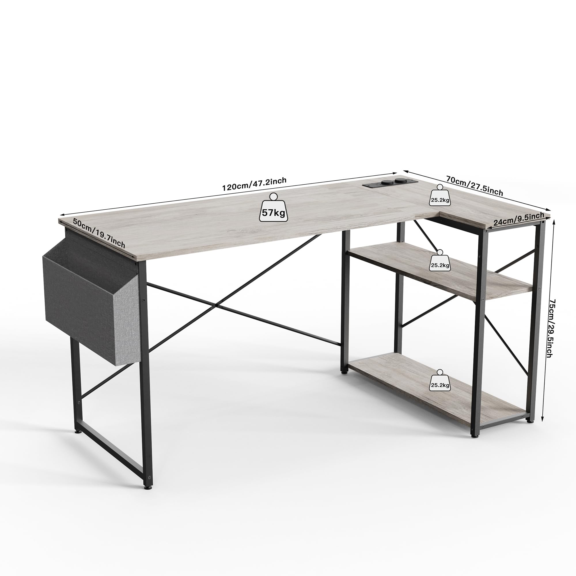 TIQLAB Small Computer Desk with Power Outlets, 40 Inch L Shaped Desk with Reversible Shelves, Gaming Desk Corner Desk Study Writing Table for Home Office Bedroom Living Room, Black