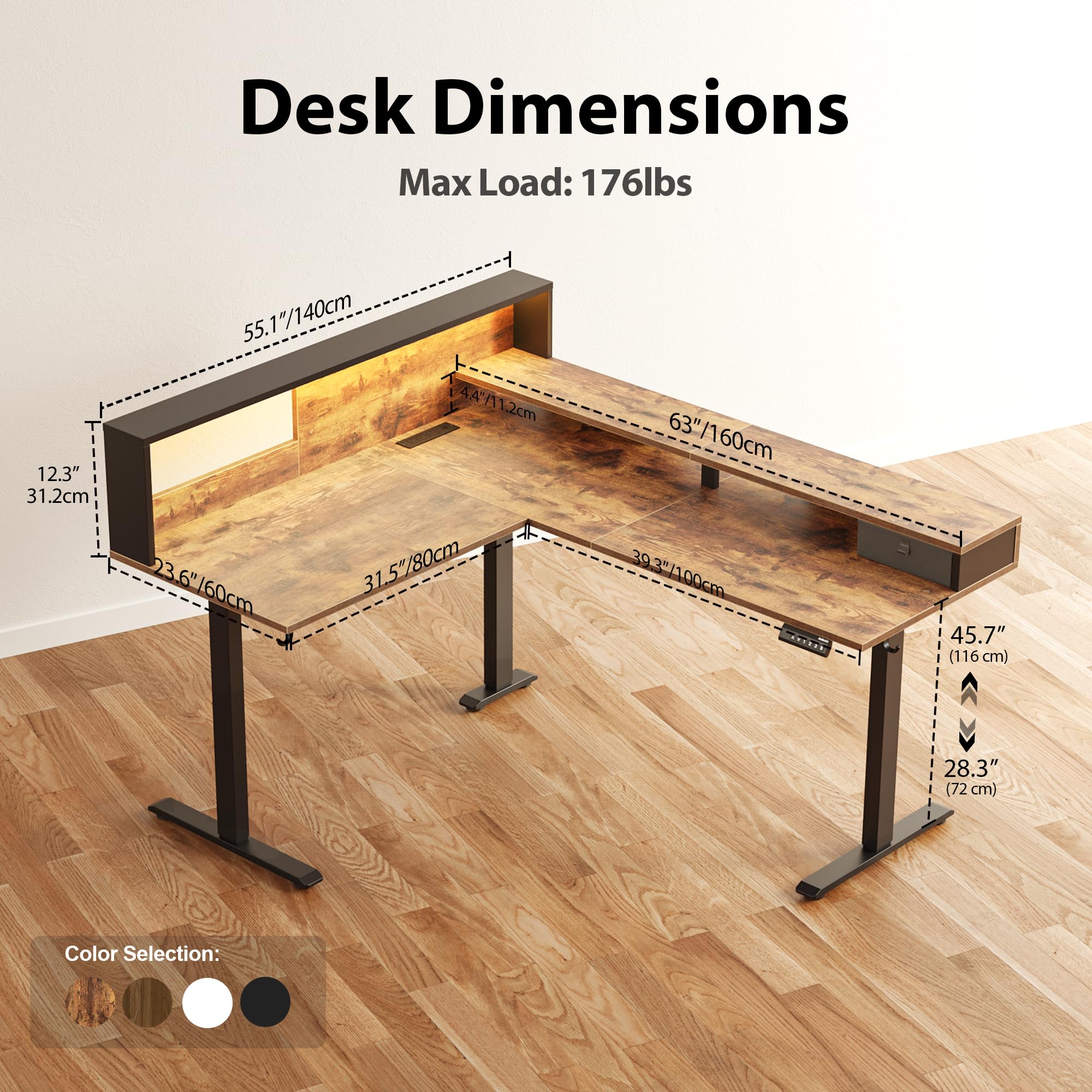 Agilestic L Shaped Standing Desk Adjustable Height, Electric Corner Standing Desk, 63 x 55 inch Sit Stand Computer Table with Splice Board, Rustic Brown