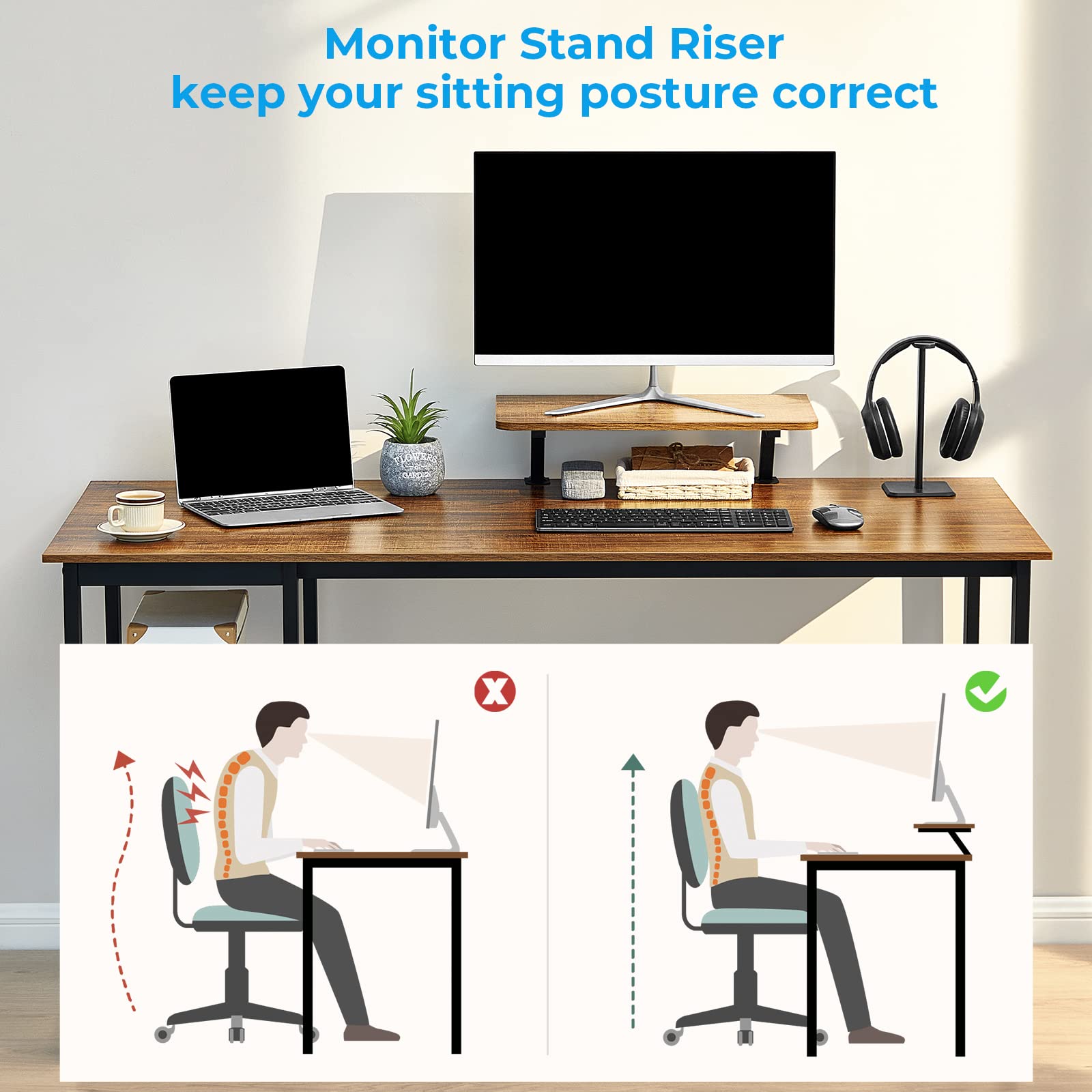 GreenForest Computer Desk 39 Inch with Monitor Stand, Office Desk with Adjustable Storage Shelves, Small Gaming Desk for Home Work Writing Study, Black