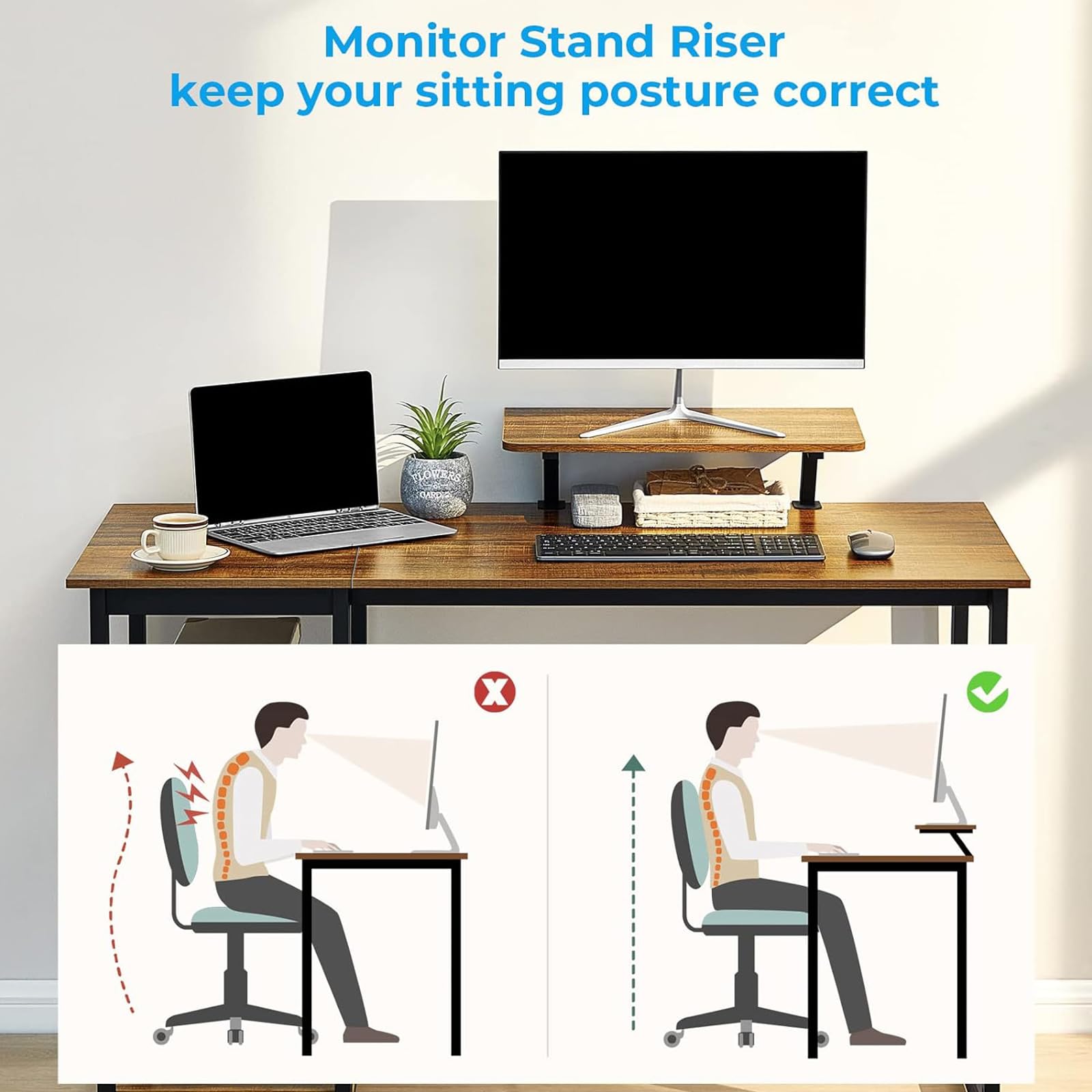 GreenForest Computer Desk 39 Inch with Monitor Stand, Office Desk with Adjustable Storage Shelves, Small Gaming Desk for Home Work Writing Study, Black