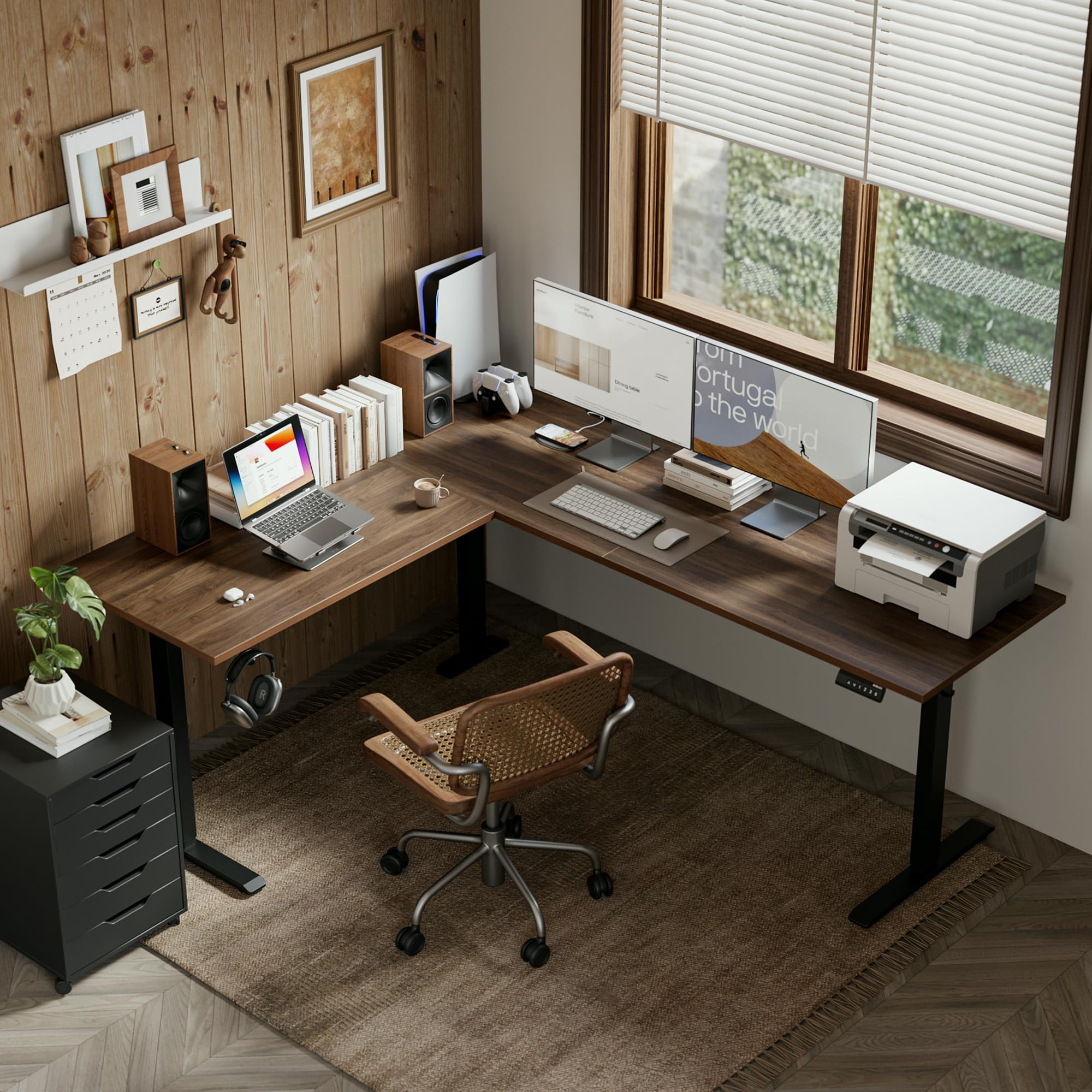 Agilestic L Shaped Standing Desk Adjustable Height, Electric Corner Standing Desk, 63 x 55 inch Sit Stand Computer Table with Splice Board, Rustic Brown