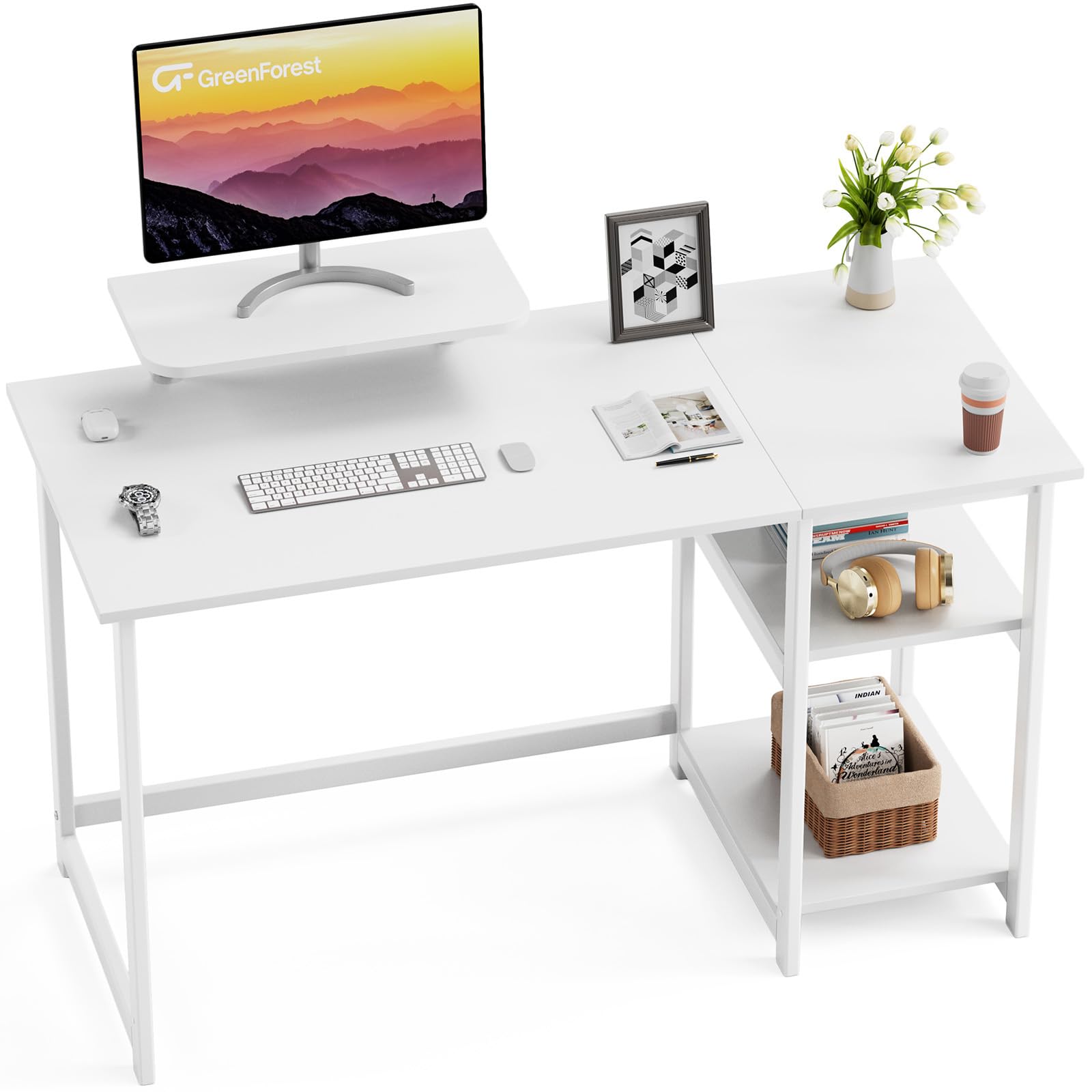 GreenForest Computer Desk 39 Inch with Monitor Stand, Office Desk with Adjustable Storage Shelves, Small Gaming Desk for Home Work Writing Study, Black