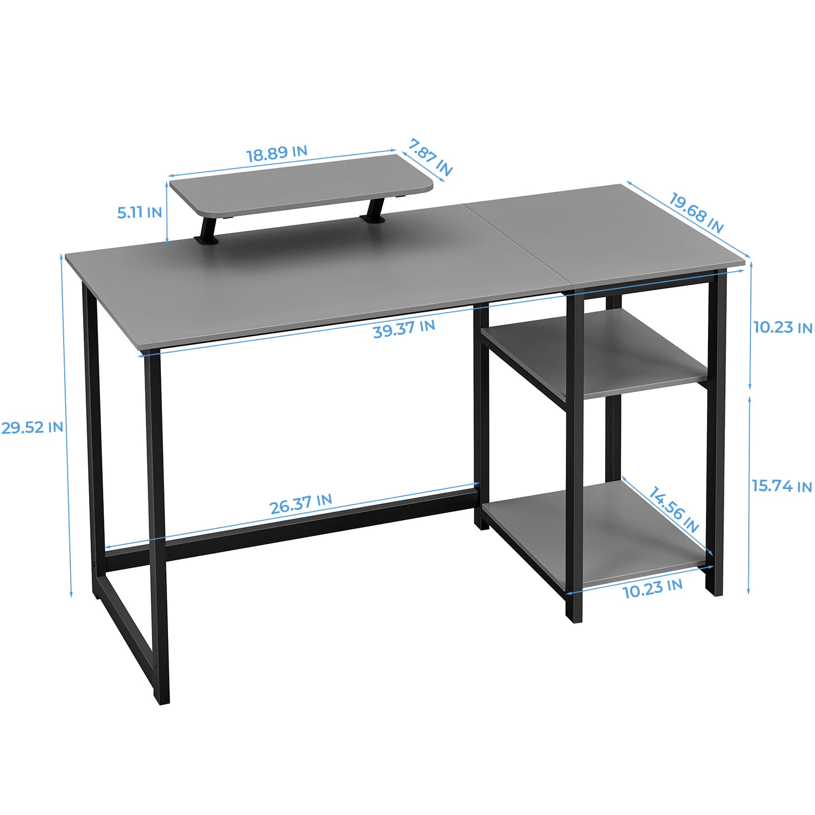 GreenForest Computer Desk 39 Inch with Monitor Stand, Office Desk with Adjustable Storage Shelves, Small Gaming Desk for Home Work Writing Study, Black