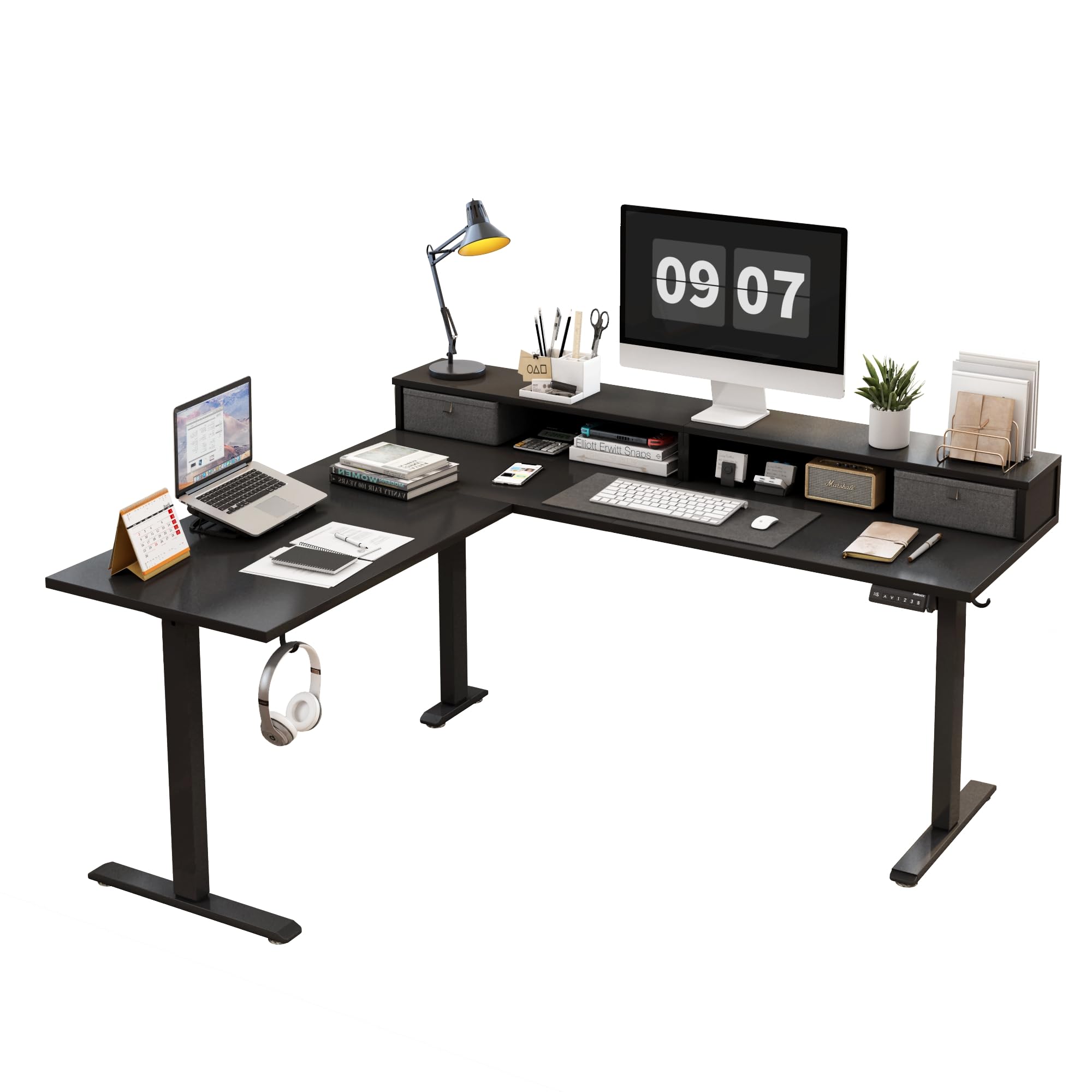 Agilestic L Shaped Standing Desk Adjustable Height, Electric Corner Standing Desk, 63 x 55 inch Sit Stand Computer Table with Splice Board, Rustic Brown