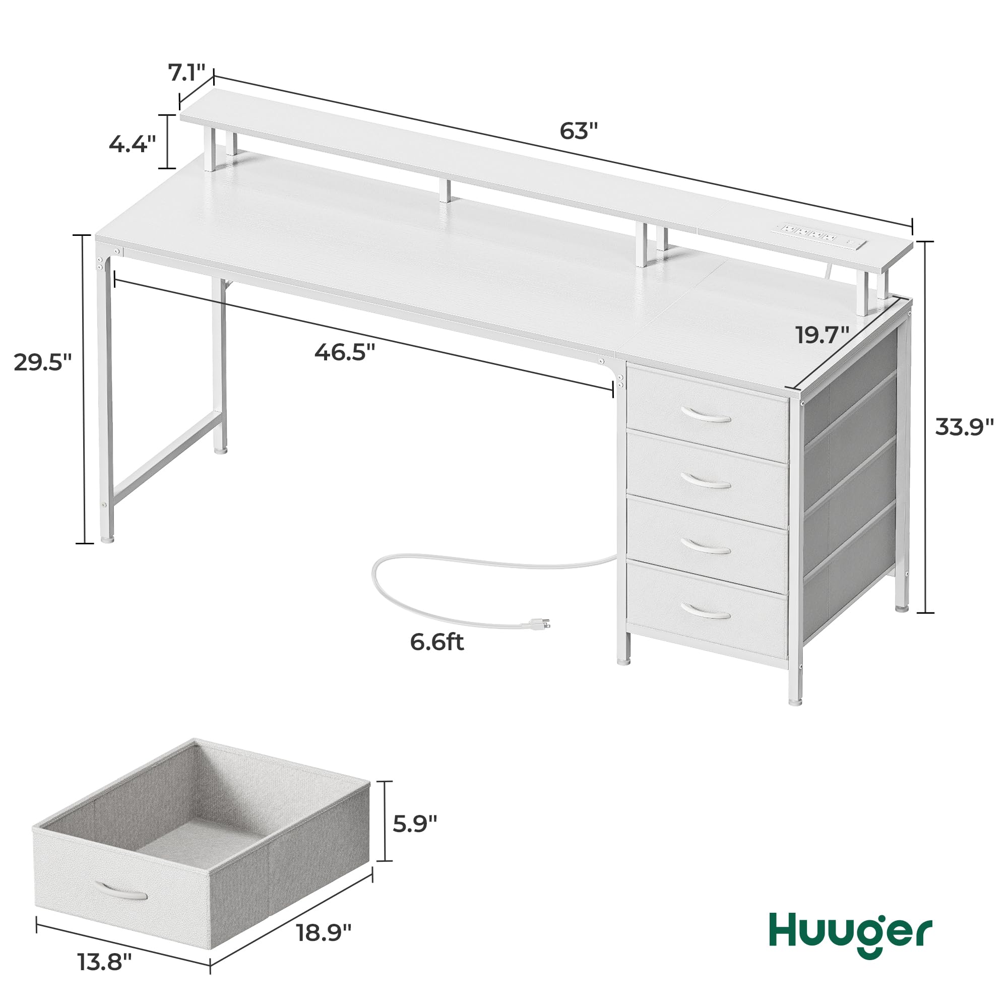 改Huuger 47 Inch Computer Desk with Power Outlets and LED Lights, Gaming Desk with 4 Drawers, Office Desk with Monitor Stand, Study Desk Work Desk for Home Office, Small Spaces, Black