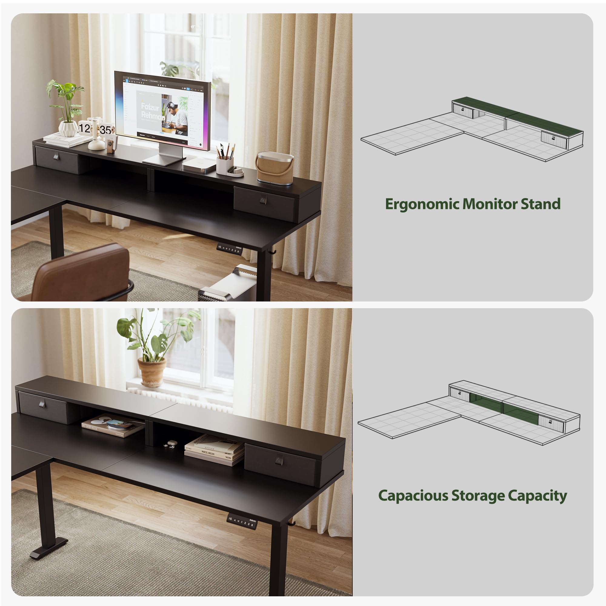 Agilestic L Shaped Standing Desk Adjustable Height, Electric Corner Standing Desk, 63 x 55 inch Sit Stand Computer Table with Splice Board, Rustic Brown