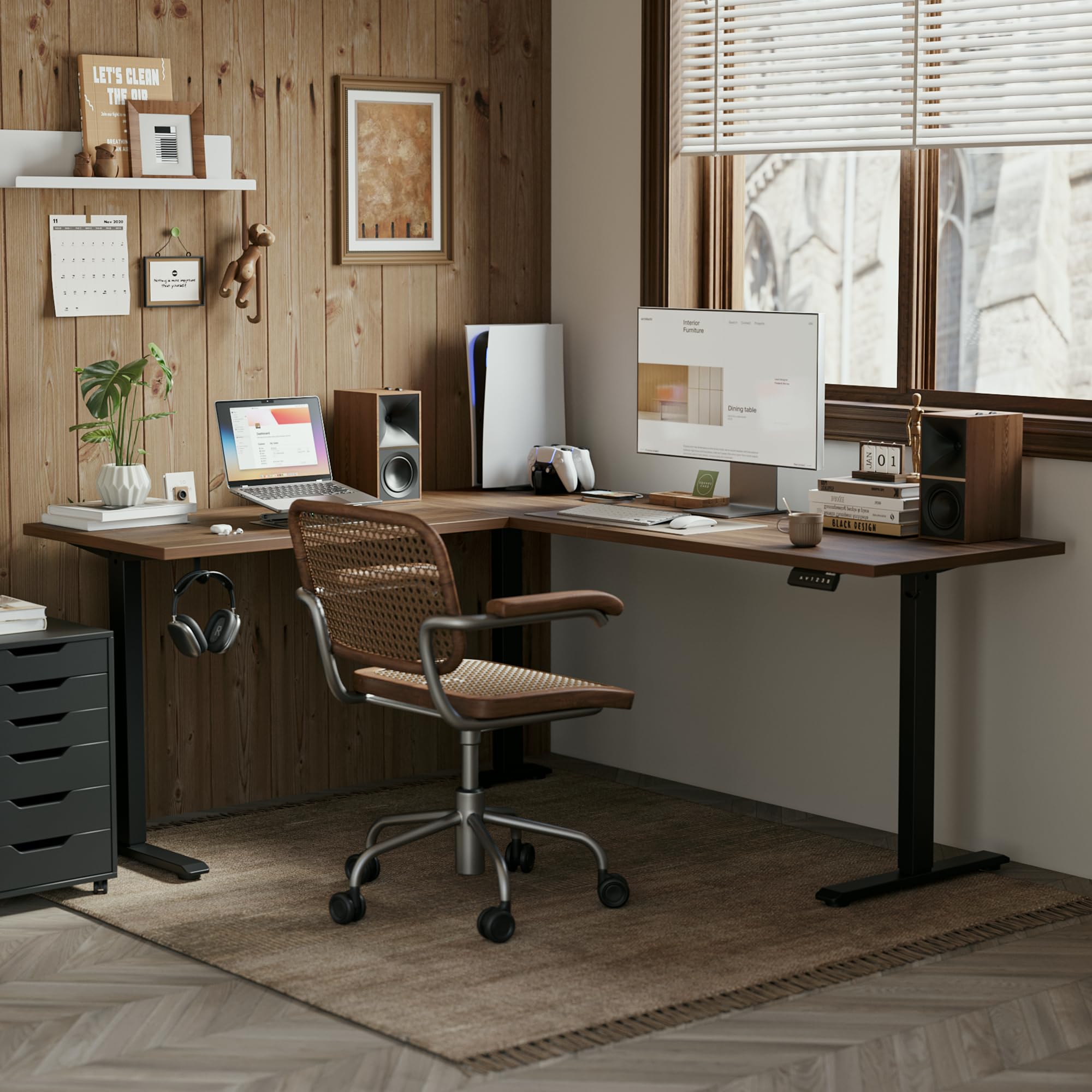 Agilestic L Shaped Standing Desk Adjustable Height, Electric Corner Standing Desk, 63 x 55 inch Sit Stand Computer Table with Splice Board, Rustic Brown