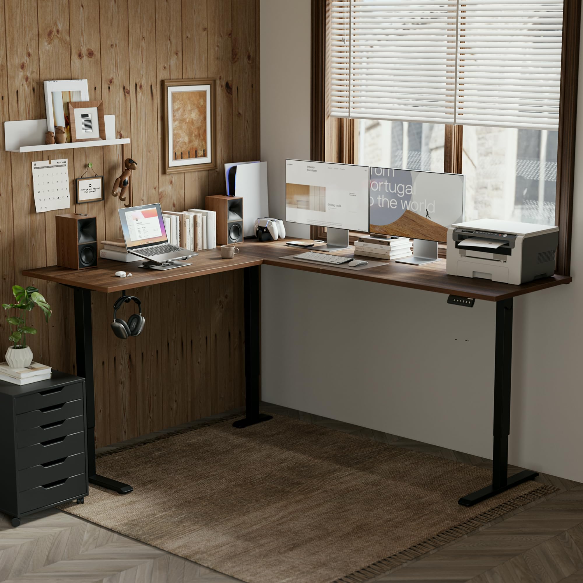 Agilestic L Shaped Standing Desk Adjustable Height, Electric Corner Standing Desk, 63 x 55 inch Sit Stand Computer Table with Splice Board, Rustic Brown