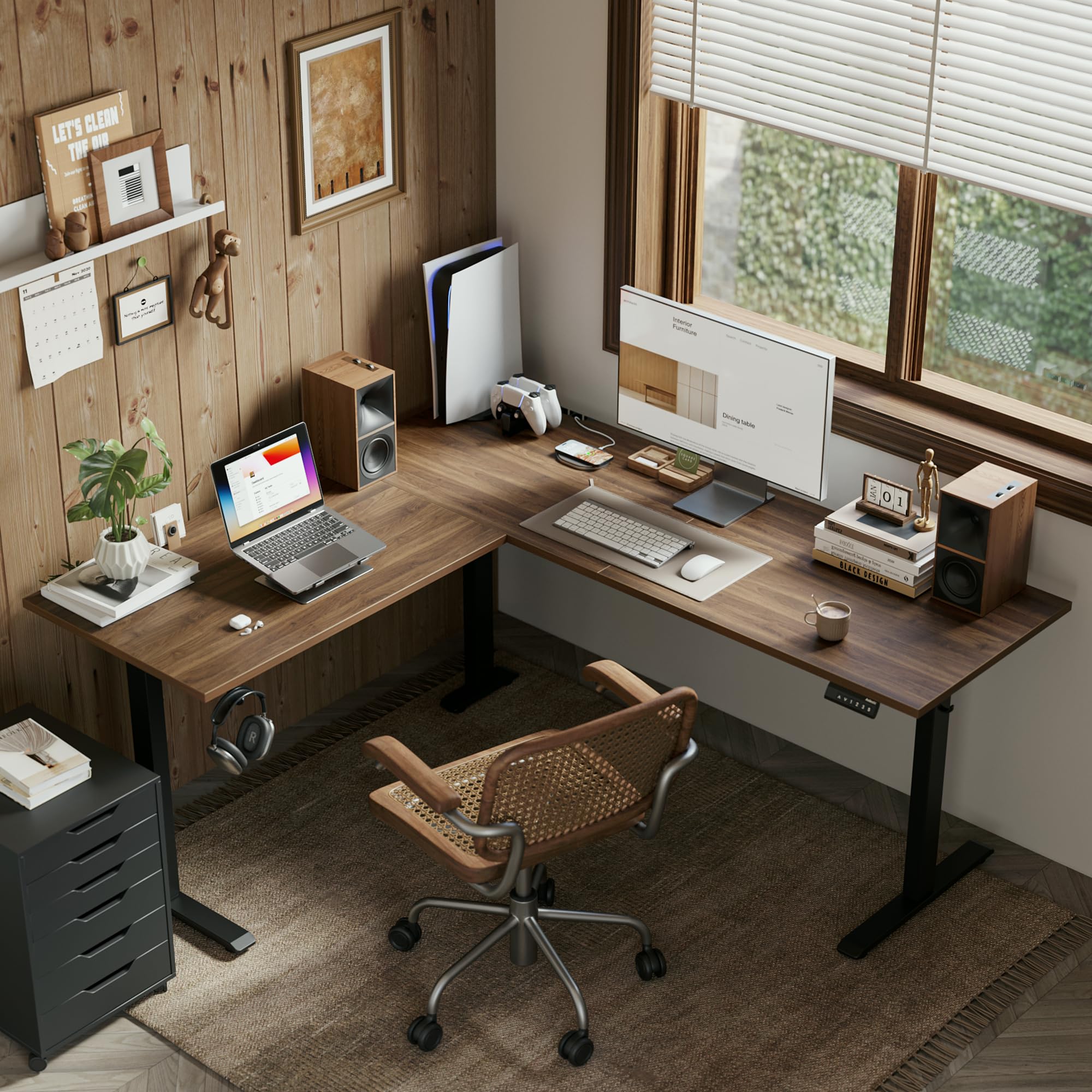 Agilestic L Shaped Standing Desk Adjustable Height, Electric Corner Standing Desk, 63 x 55 inch Sit Stand Computer Table with Splice Board, Rustic Brown