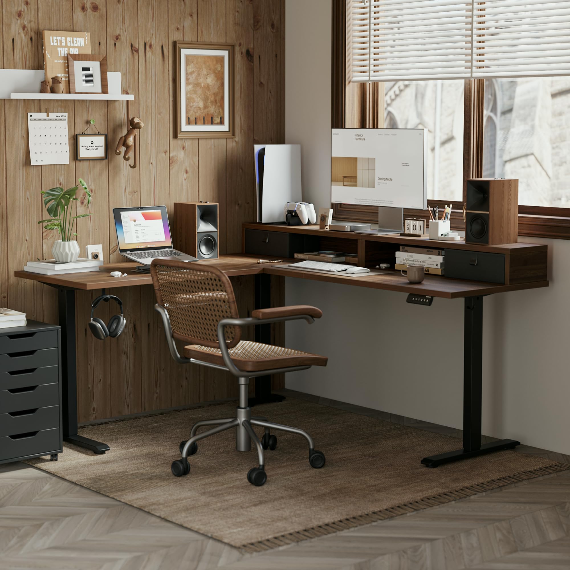 Agilestic L Shaped Standing Desk Adjustable Height, Electric Corner Standing Desk, 63 x 55 inch Sit Stand Computer Table with Splice Board, Rustic Brown