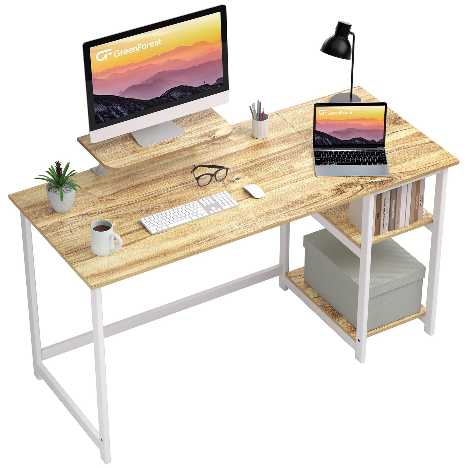 GreenForest Computer Desk 39 Inch with Monitor Stand, Office Desk with Adjustable Storage Shelves, Small Gaming Desk for Home Work Writing Study, Black