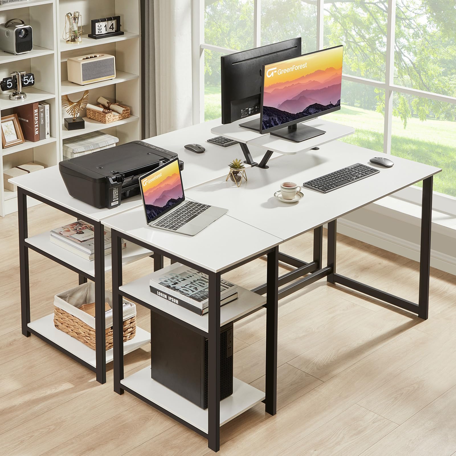 GreenForest Computer Desk 39 Inch with Monitor Stand, Office Desk with Adjustable Storage Shelves, Small Gaming Desk for Home Work Writing Study, Black