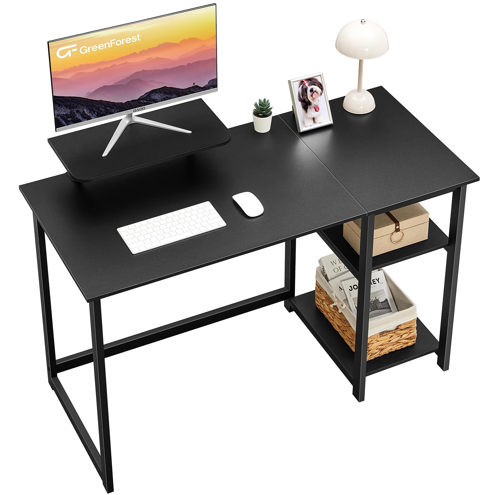 GreenForest Computer Desk 39 Inch with Monitor Stand, Office Desk with Adjustable Storage Shelves, Small Gaming Desk for Home Work Writing Study, Black