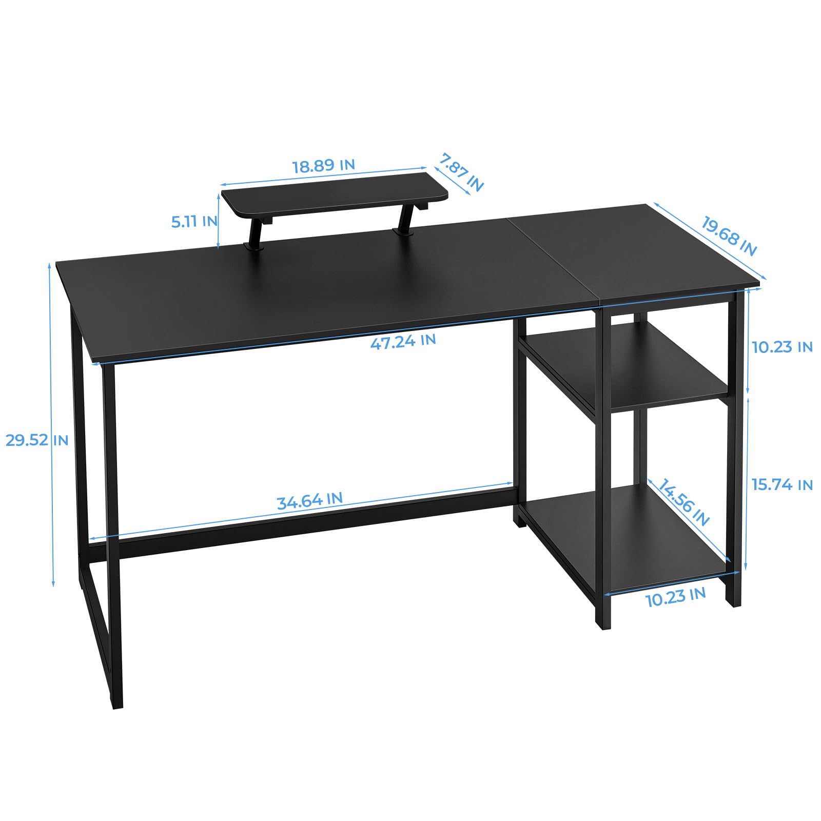 GreenForest Computer Desk 39 Inch with Monitor Stand, Office Desk with Adjustable Storage Shelves, Small Gaming Desk for Home Work Writing Study, Black