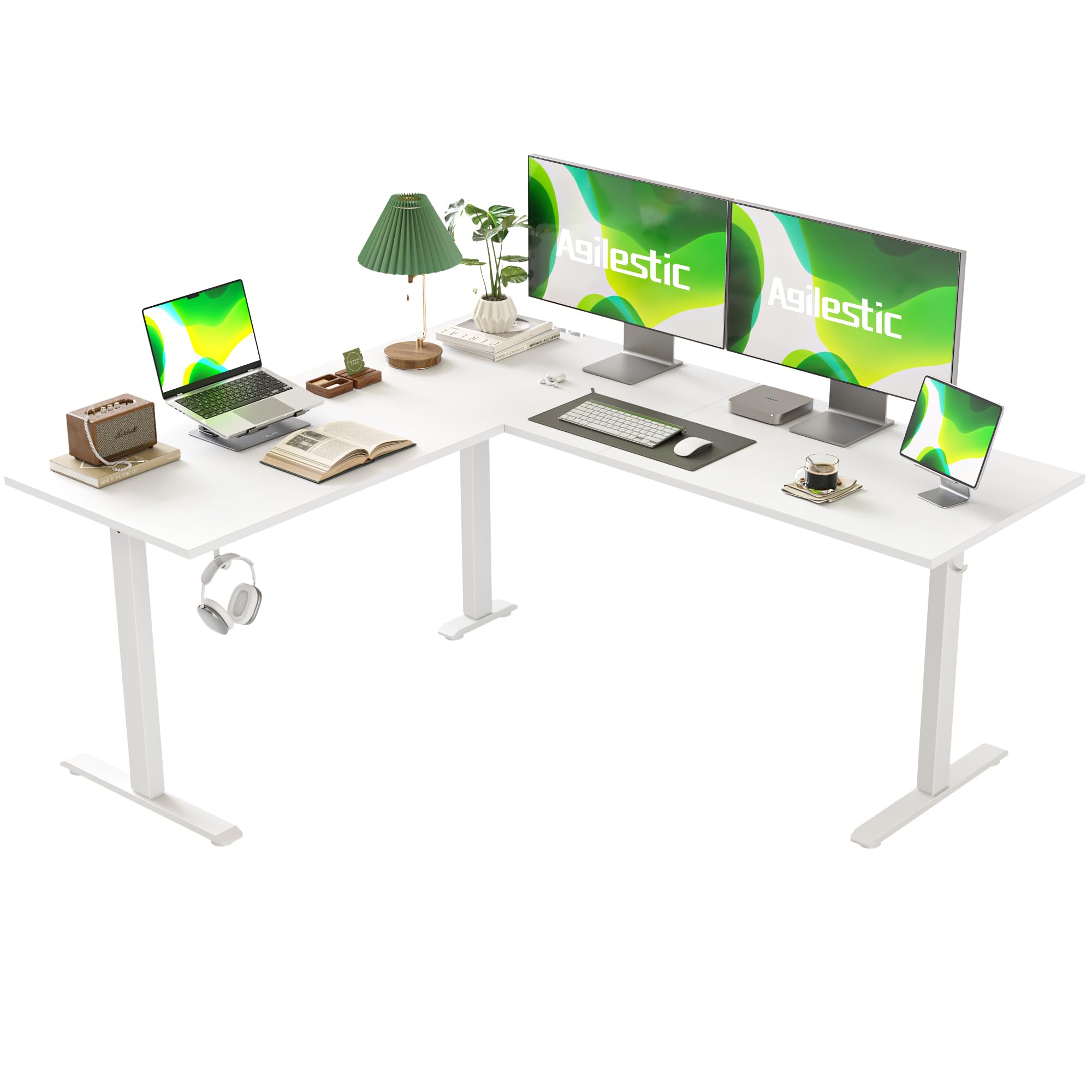 Agilestic L Shaped Standing Desk Adjustable Height, Electric Corner Standing Desk, 63 x 55 inch Sit Stand Computer Table with Splice Board, Rustic Brown