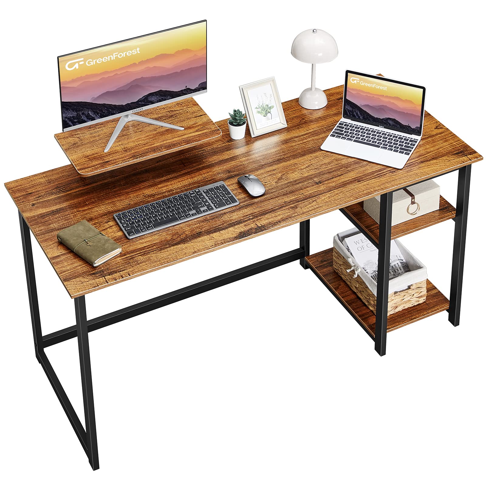 GreenForest Computer Desk 39 Inch with Monitor Stand, Office Desk with Adjustable Storage Shelves, Small Gaming Desk for Home Work Writing Study, Black
