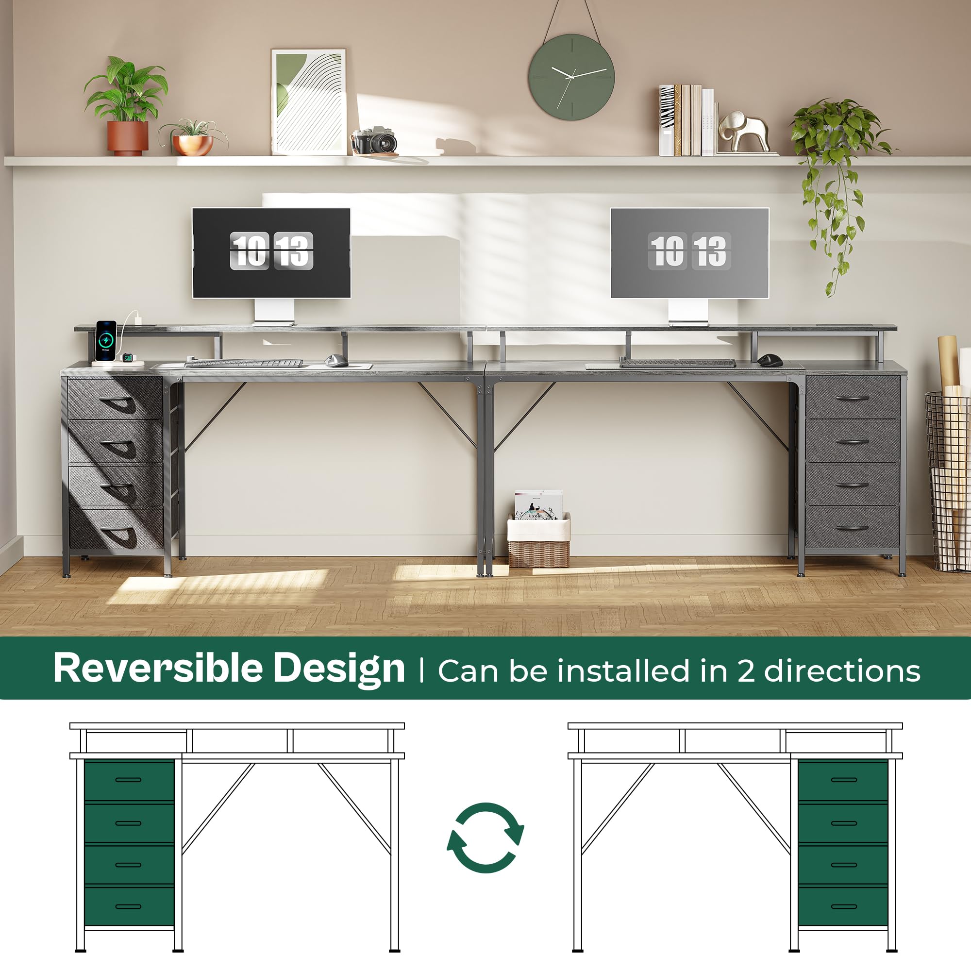 47 Inch Computer Desk with Power Outlets and LED Lights, Gaming Desk with 4 Drawers, Office Desk with Monitor Stand, Study Desk Work Desk for Home Office, Small Spaces, Black