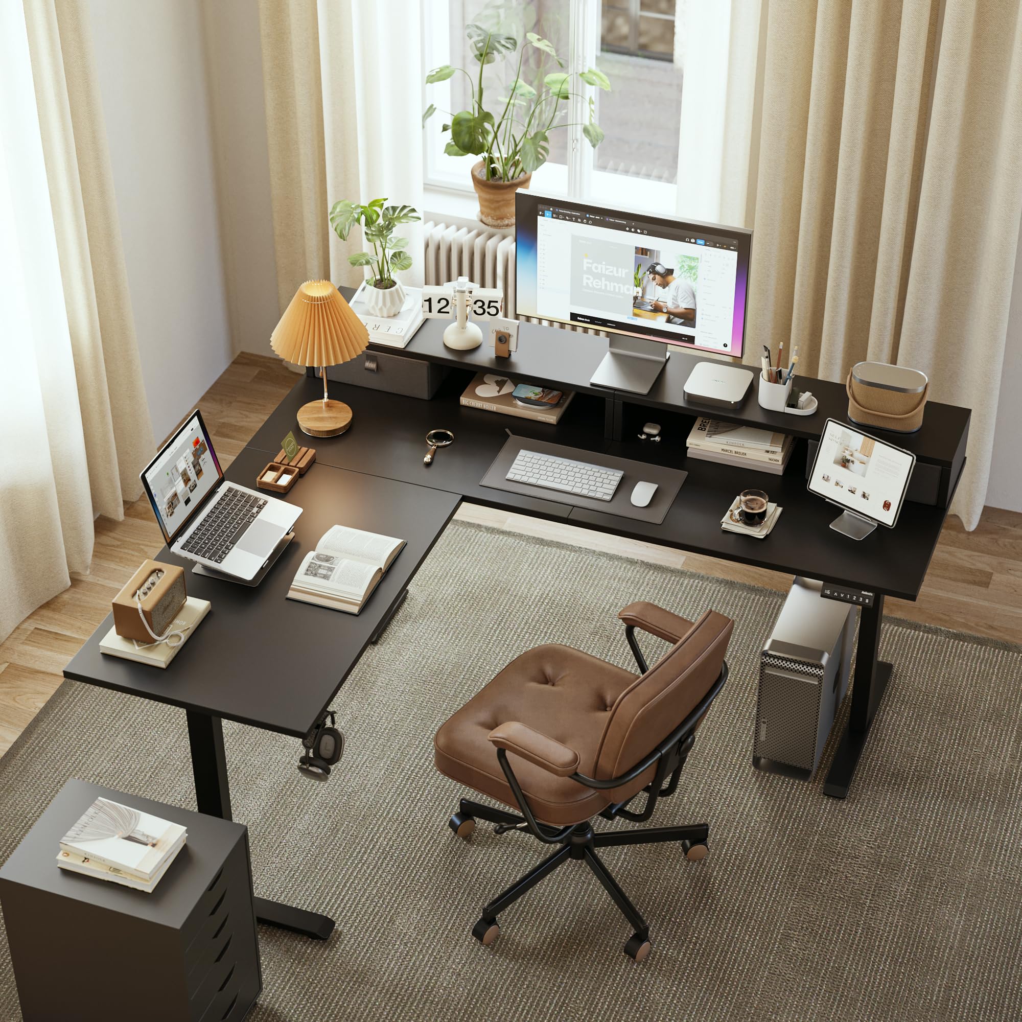 Agilestic L Shaped Standing Desk Adjustable Height, Electric Corner Standing Desk, 63 x 55 inch Sit Stand Computer Table with Splice Board, Rustic Brown