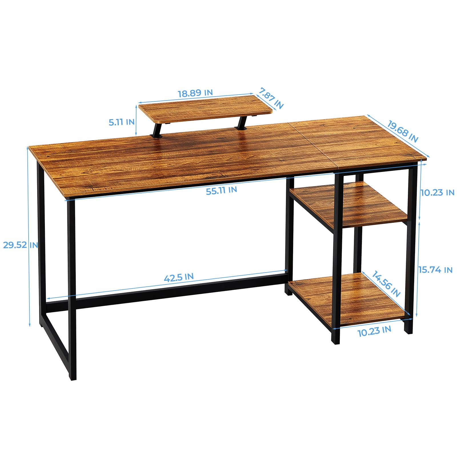 GreenForest Computer Desk 39 Inch with Monitor Stand, Office Desk with Adjustable Storage Shelves, Small Gaming Desk for Home Work Writing Study, Black