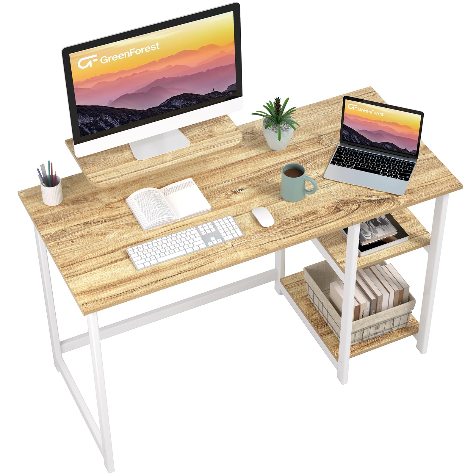 改GreenForest Computer Desk 39 Inch with Monitor Stand, Office Desk with Adjustable Storage Shelves, Small Gaming Desk for Home Work Writing Study, Black