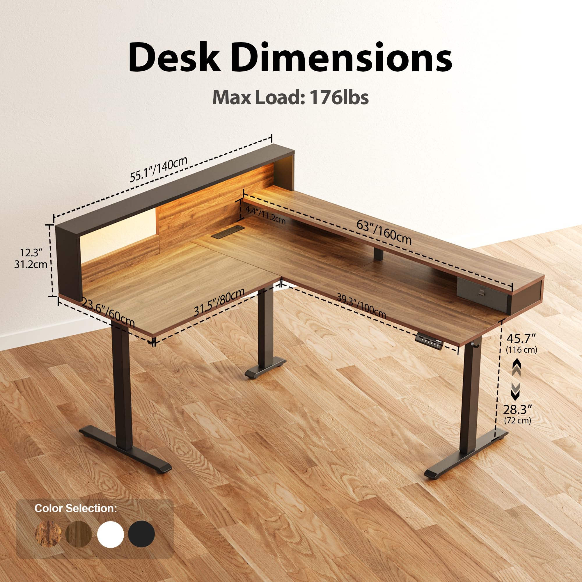 Agilestic L Shaped Standing Desk Adjustable Height, Electric Corner Standing Desk, 63 x 55 inch Sit Stand Computer Table with Splice Board, Rustic Brown