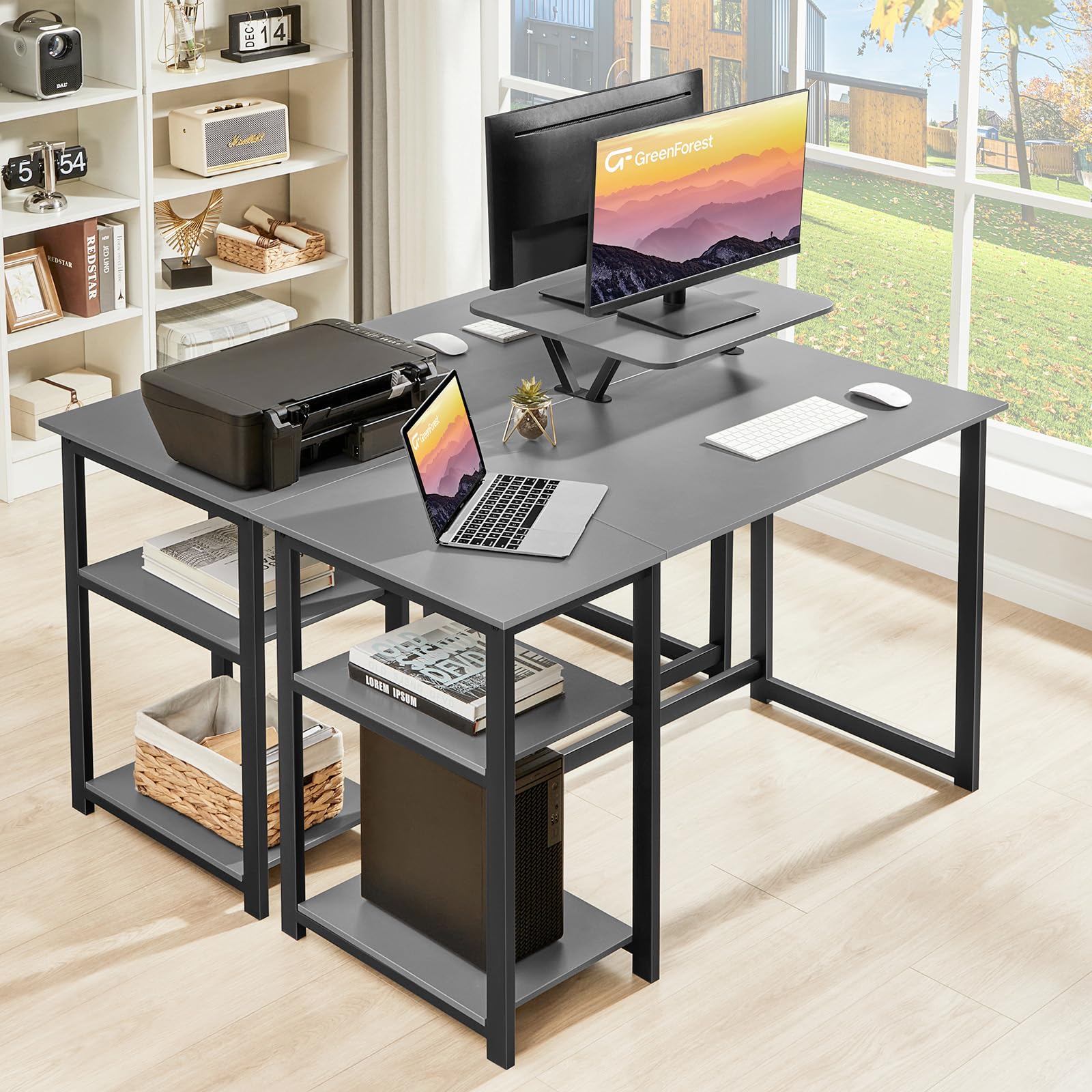 GreenForest Computer Desk 39 Inch with Monitor Stand, Office Desk with Adjustable Storage Shelves, Small Gaming Desk for Home Work Writing Study, Black