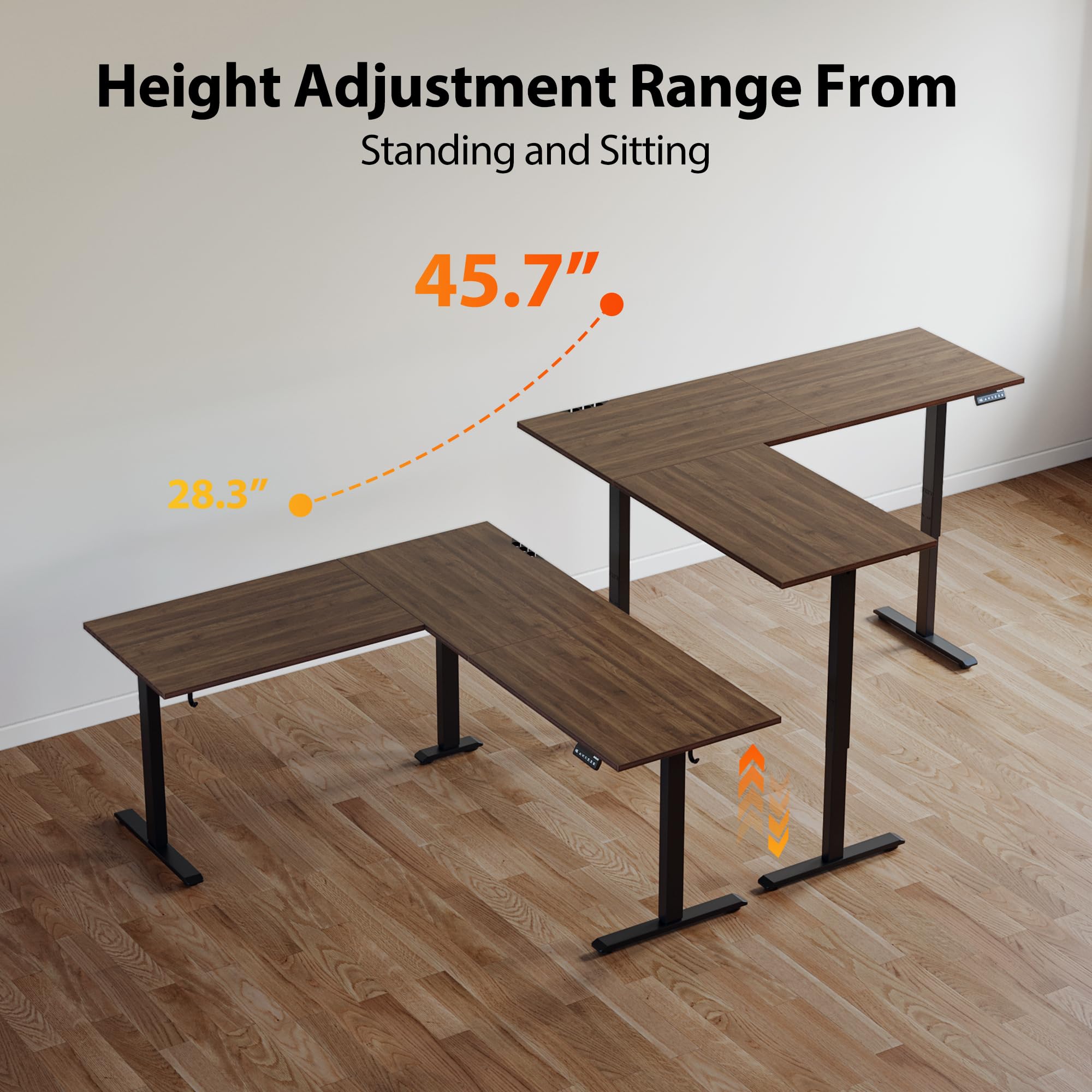 Agilestic L Shaped Standing Desk Adjustable Height, Electric Corner Standing Desk, 63 x 55 inch Sit Stand Computer Table with Splice Board, Rustic Brown
