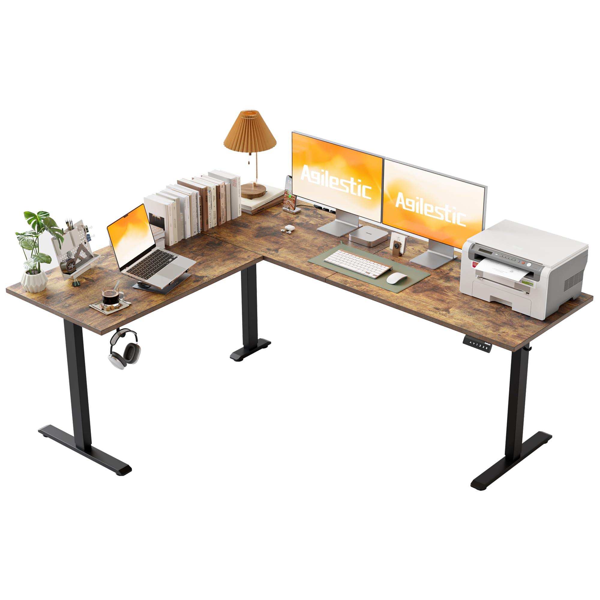 Agilestic L Shaped Standing Desk Adjustable Height, Electric Corner Standing Desk, 63 x 55 inch Sit Stand Computer Table with Splice Board, Rustic Brown