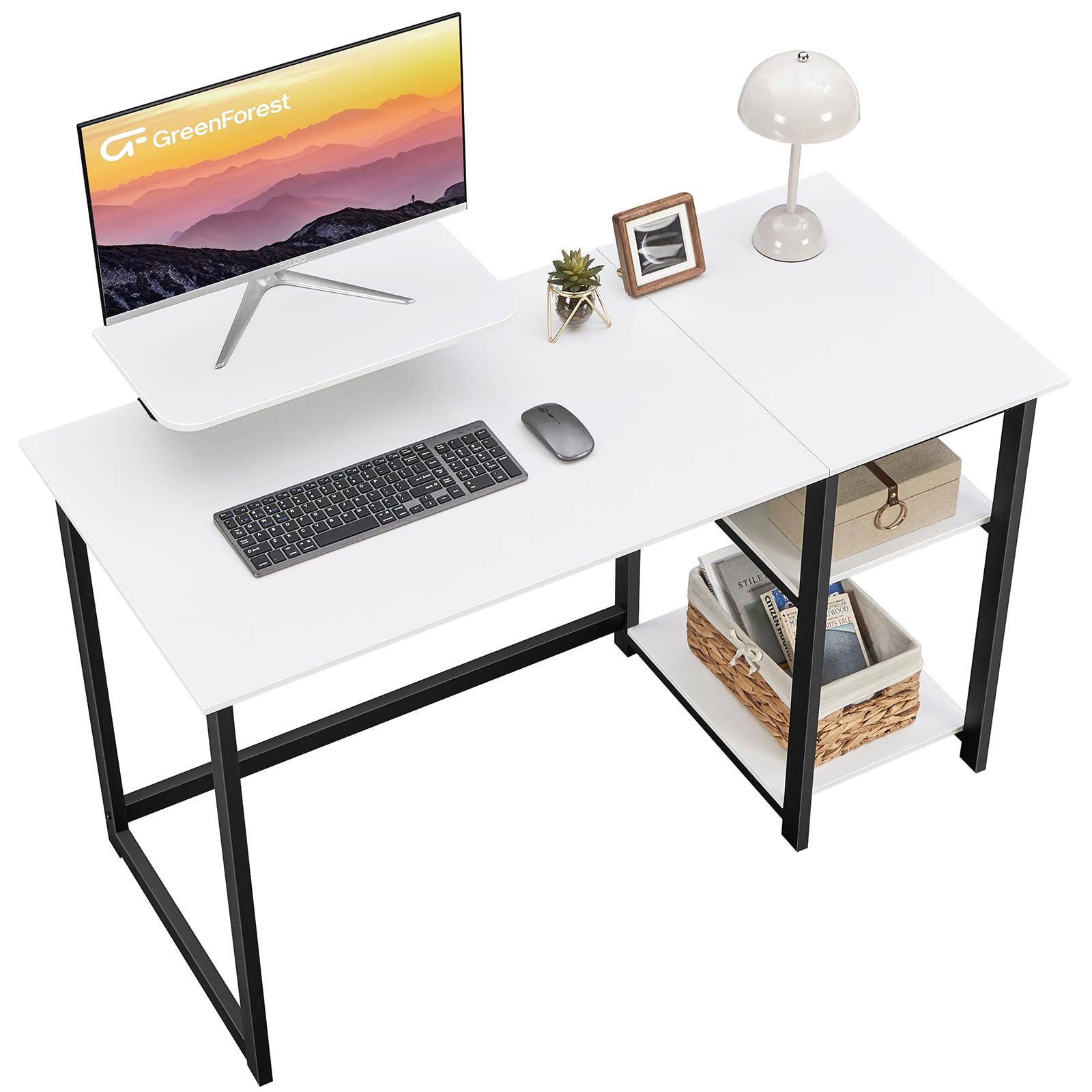 GreenForest Computer Desk 39 Inch with Monitor Stand, Office Desk with Adjustable Storage Shelves, Small Gaming Desk for Home Work Writing Study, Black