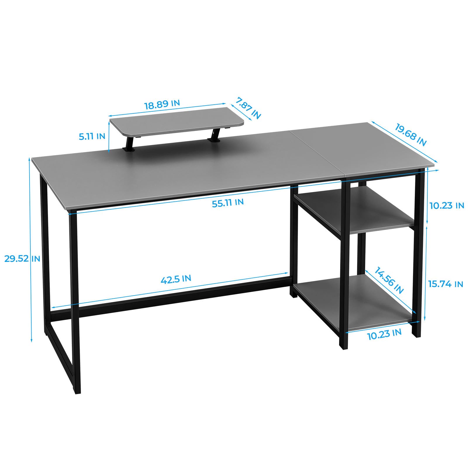 GreenForest Computer Desk 39 Inch with Monitor Stand, Office Desk with Adjustable Storage Shelves, Small Gaming Desk for Home Work Writing Study, Black