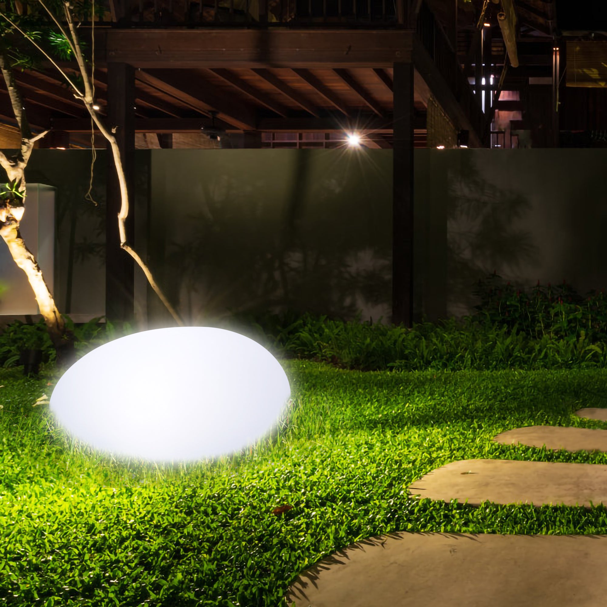 Indoor &amp; Outdoor Solar Cobblestone Lawn Light RGBCW Stone Light for Garden Patio terrance Yard bedroom