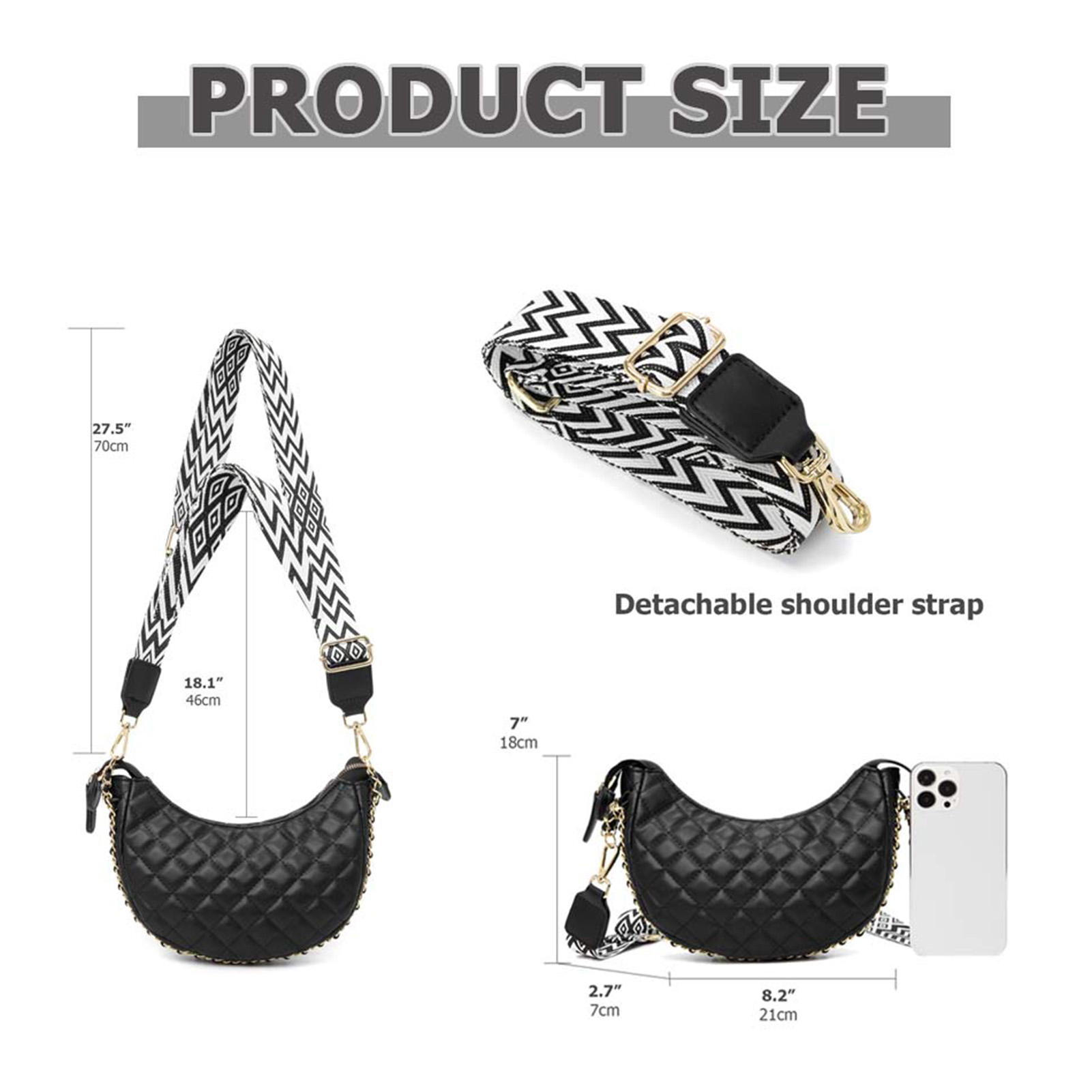 Small Crescent Crossbody Bags for Women Leather Sling Crossbody Purse Shoulder Bag with Adjustable Wide Strap…
