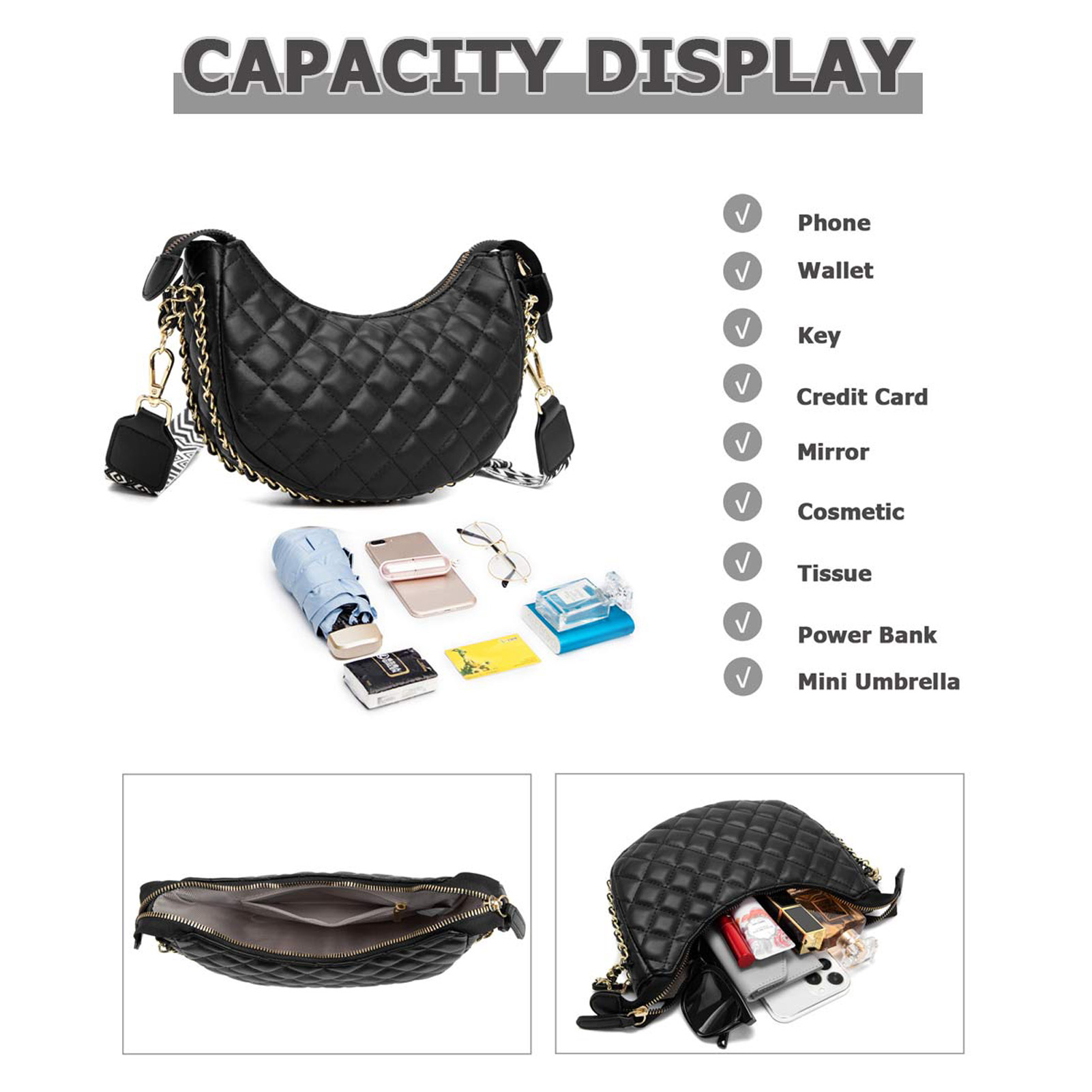 Small Crescent Crossbody Bags for Women Leather Sling Crossbody Purse Shoulder Bag with Adjustable Wide Strap…