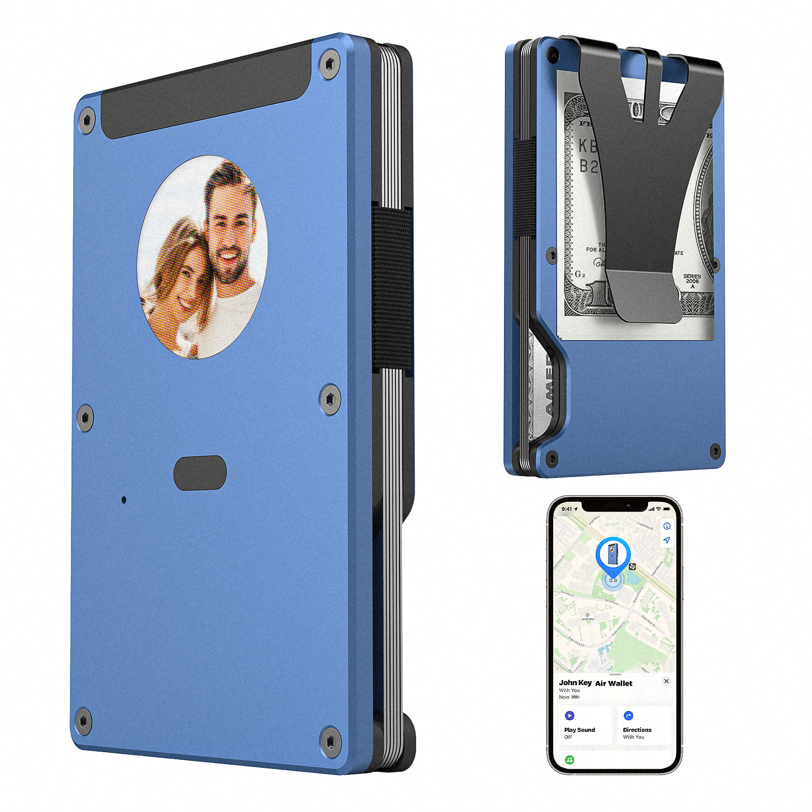 Mens Wallet with Colorful E-Ink Screen, Eink Wallet Customizable Upload Images, Messages, etc. 12 Credit Cards Minimalist Card Holder Best Holiday Gift Wallet (E-ink wallet, Macaron blue)