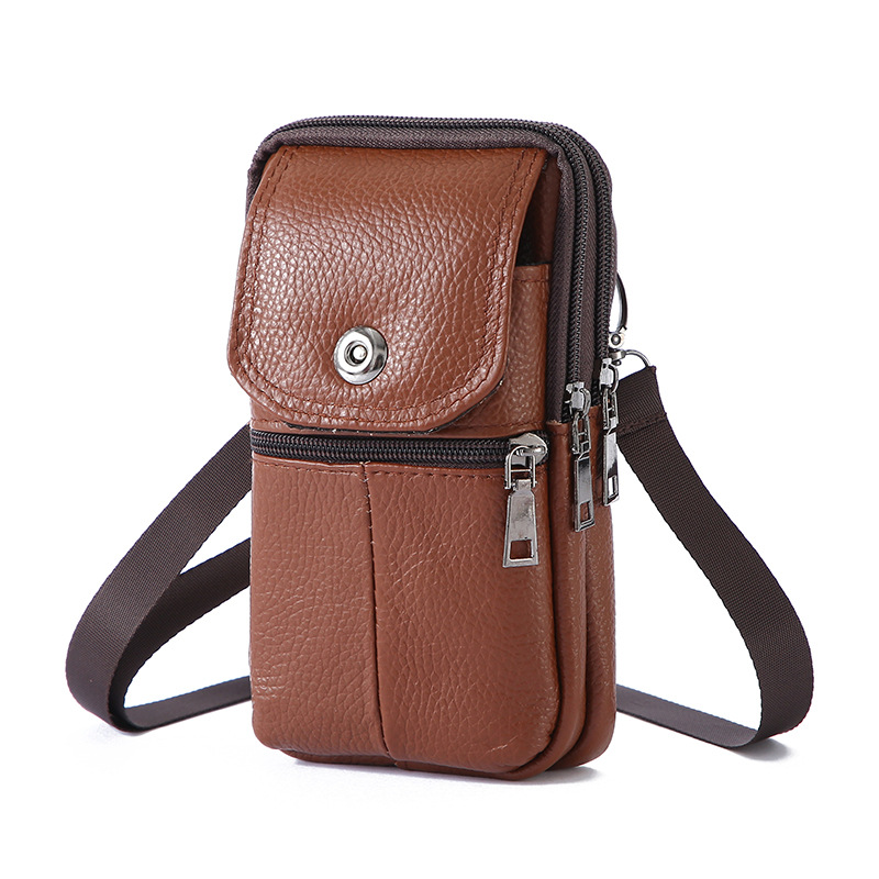 Leather Cell Phone Shoulder Holster,Hip Bum Pack Pouch for Men,Vertical Holster Belt Clip Pouch,Carrying Case with Card Slots Compatible With iPhone