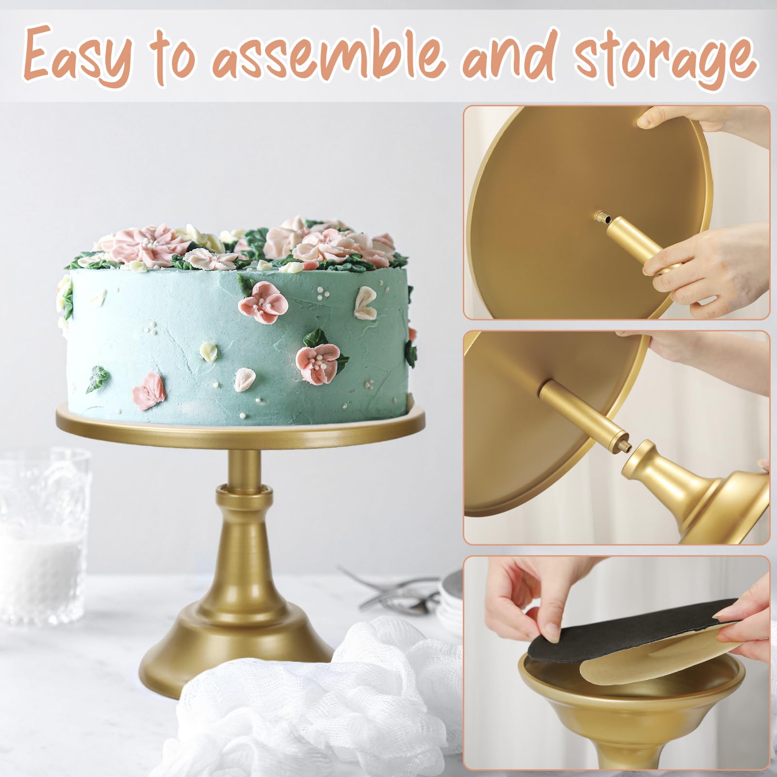 3Pcs Cake Stand, Gold Round Cupcake Stand 8/10/12Inch Dessert Display Stand Cupcake Holder Pastry Serving Plate for Baby Shower Wedding Birthday Party Celebration Home Decoration