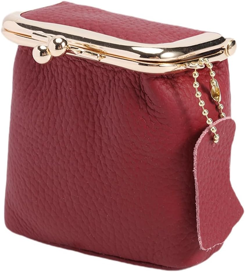 Women's Genuine Leather Small Jewelry Coin Purse Vintage Kiss Lock Change Pouch Casual Style Mini Wallets pouches Bag