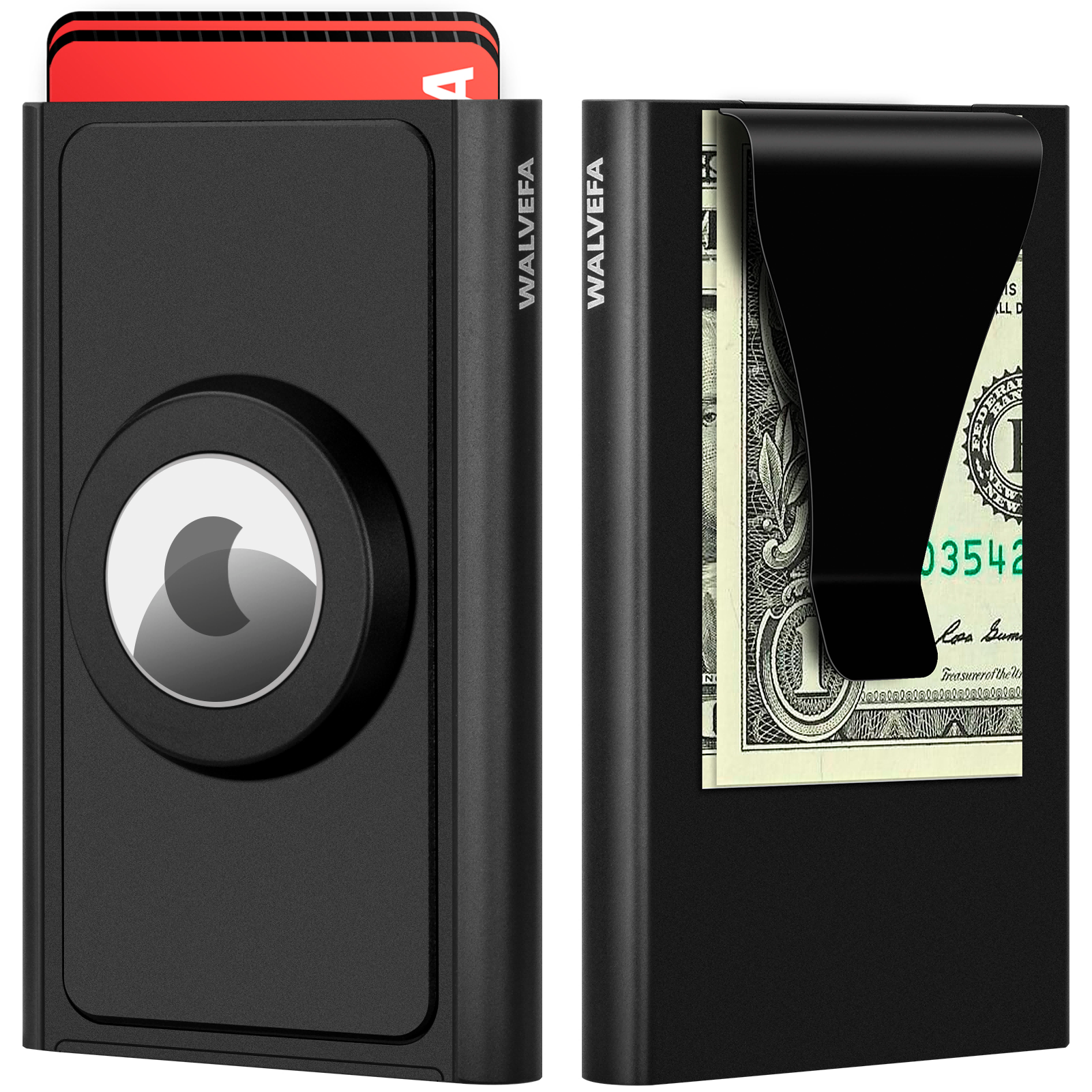 Aluminum AirTag Card Holder | Smart Wallets for Men | Apple Air Tag Card Holder with RFID Blocking Protective Layer | Slim &amp; Minimalist Money Holder with Push Button for Quick Card Access (Black)