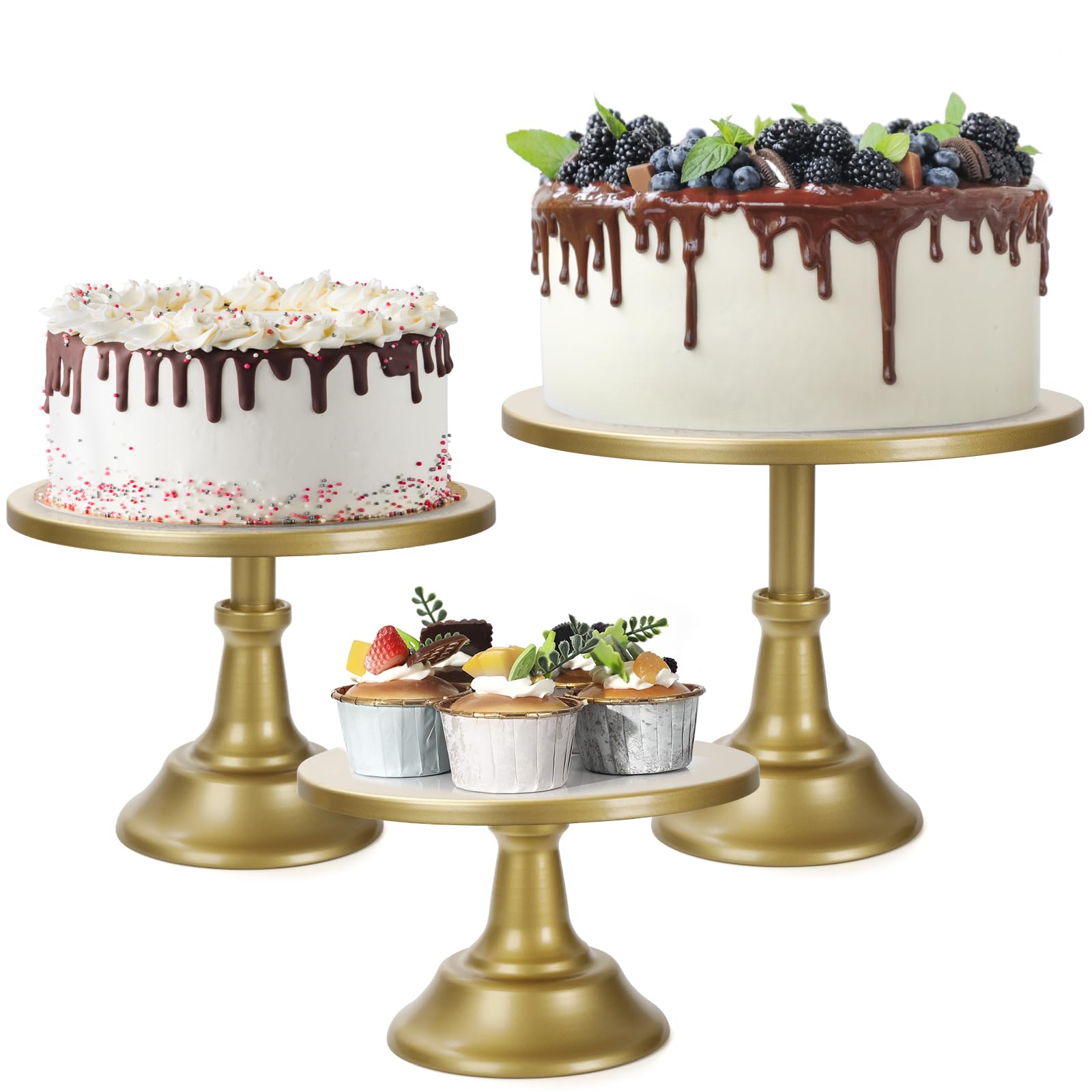 3Pcs Cake Stand, Gold Round Cupcake Stand 8/10/12Inch Dessert Display Stand Cupcake Holder Pastry Serving Plate for Baby Shower Wedding Birthday Party Celebration Home Decoration