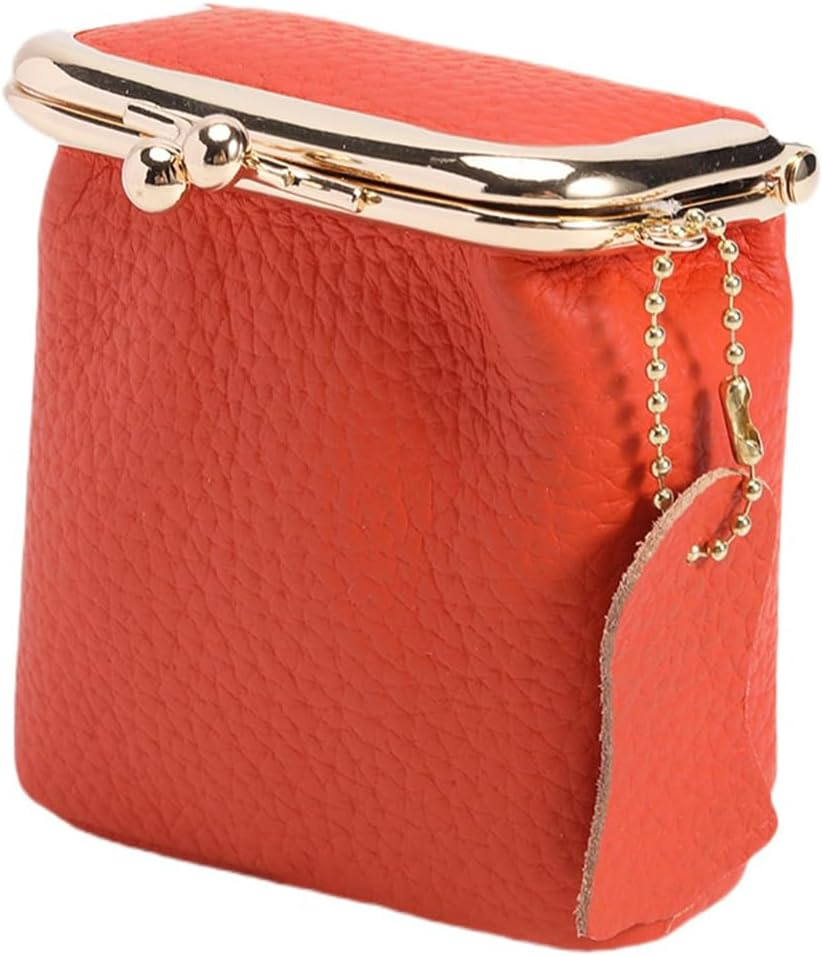 Women's Genuine Leather Small Jewelry Coin Purse Vintage Kiss Lock Change Pouch Casual Style Mini Wallets pouches Bag